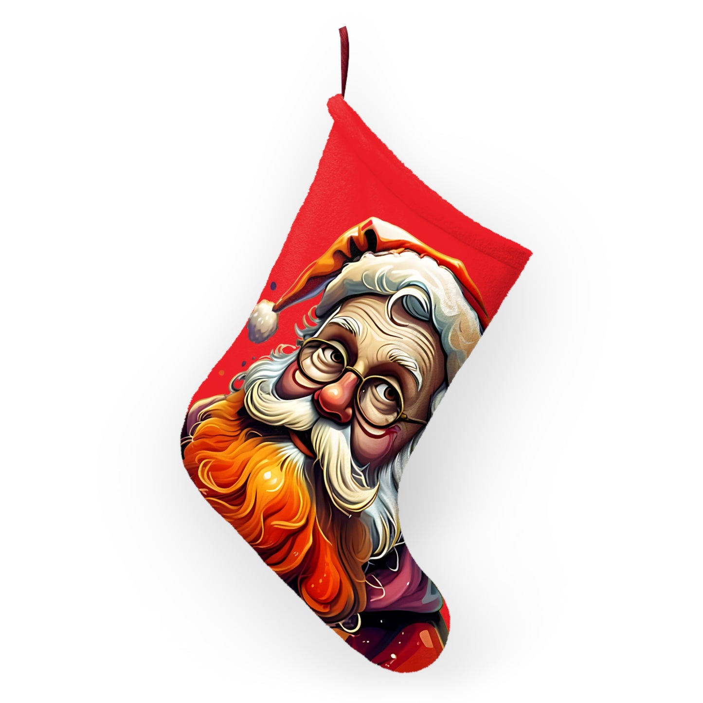 Santa Claus Christmas Stocking — Festive Red Holiday Stocking with Jolly Santa Design