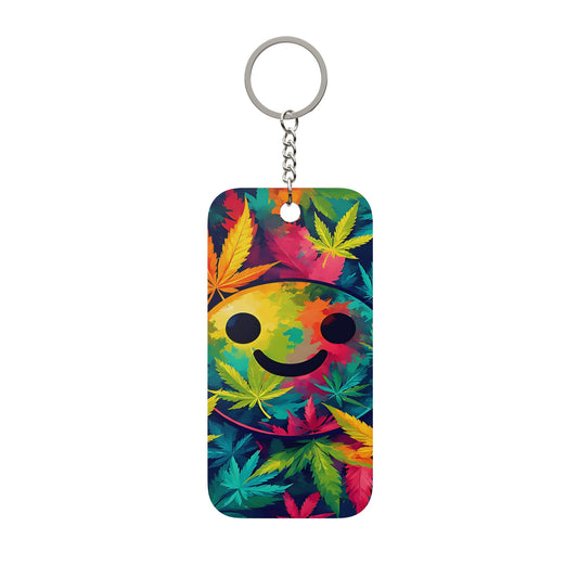 Smiley Leaf Double-Sided Keychain — Colorful Cannabis Leaf Charm