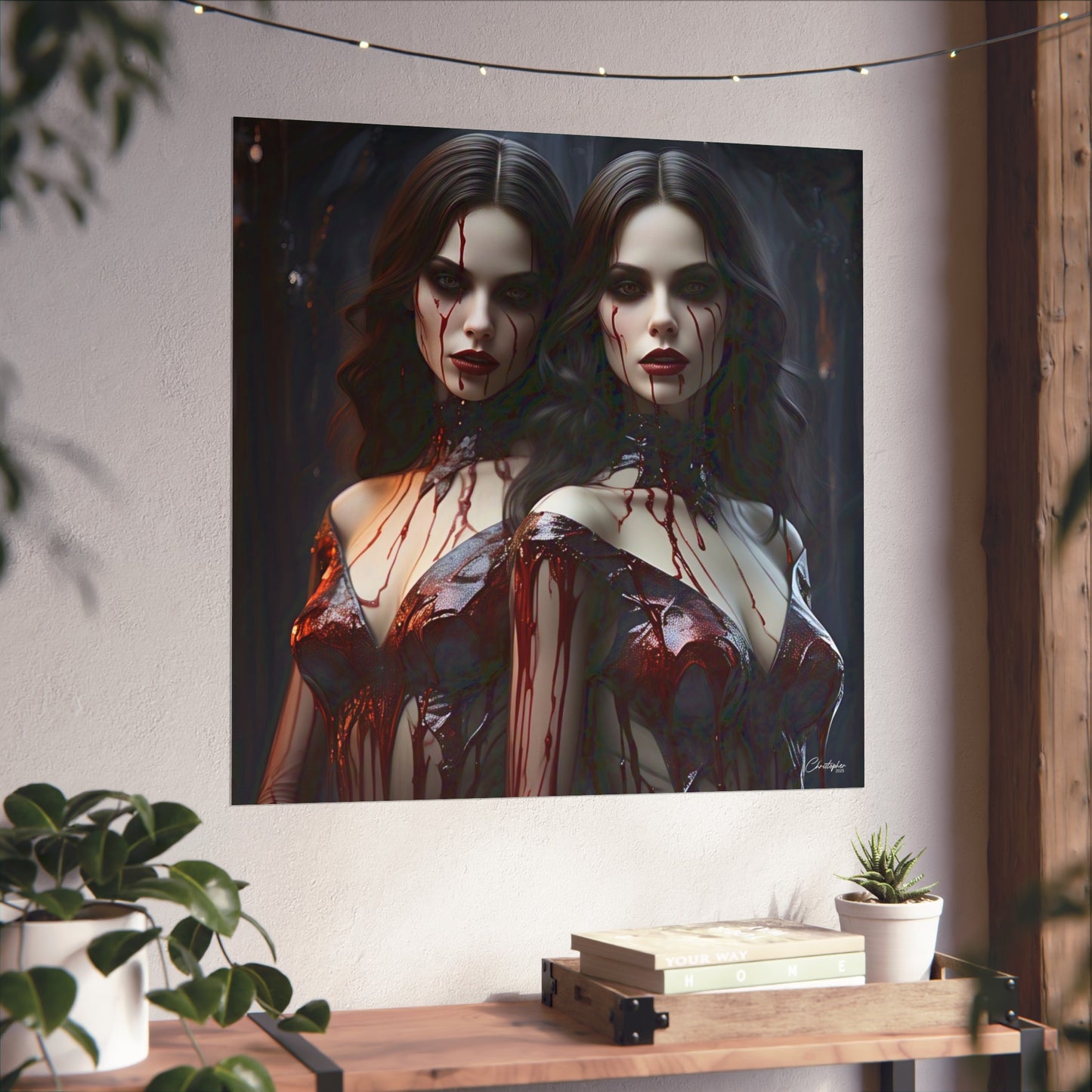 Vampire Sisters Fine Art Poster, Gothic Wall Art, Spooky Decor, Horror Home Decor, Blood Art Print, Dark Aesthetic Print