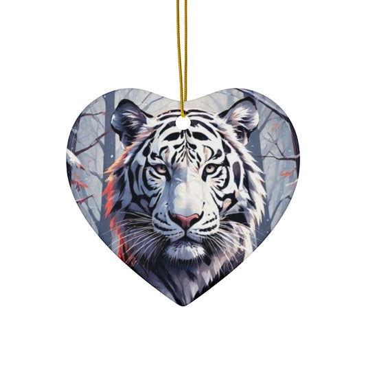 White Tiger Ceramic Ornament — Double-Sided Holiday Decoration