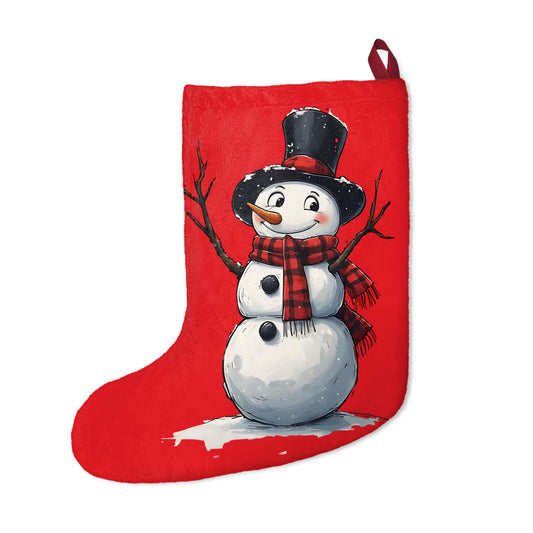 Snowman Christmas Stocking – Red Holiday Stocking with Top Hat & Scarf