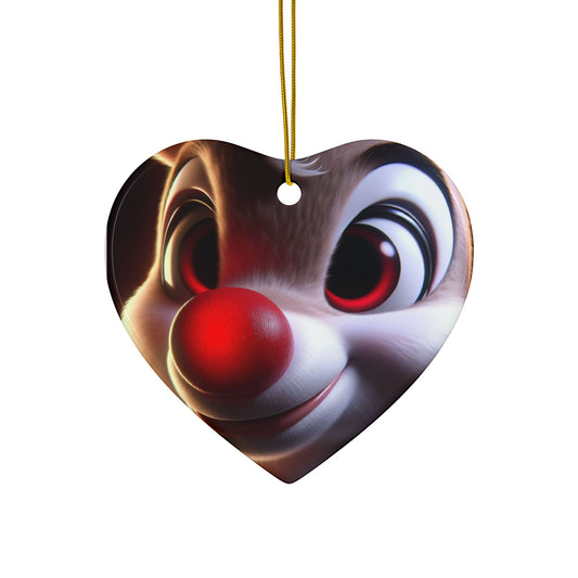 Rudolph Reindeer Ceramic Ornament — Round Double-Sided Holiday Decor