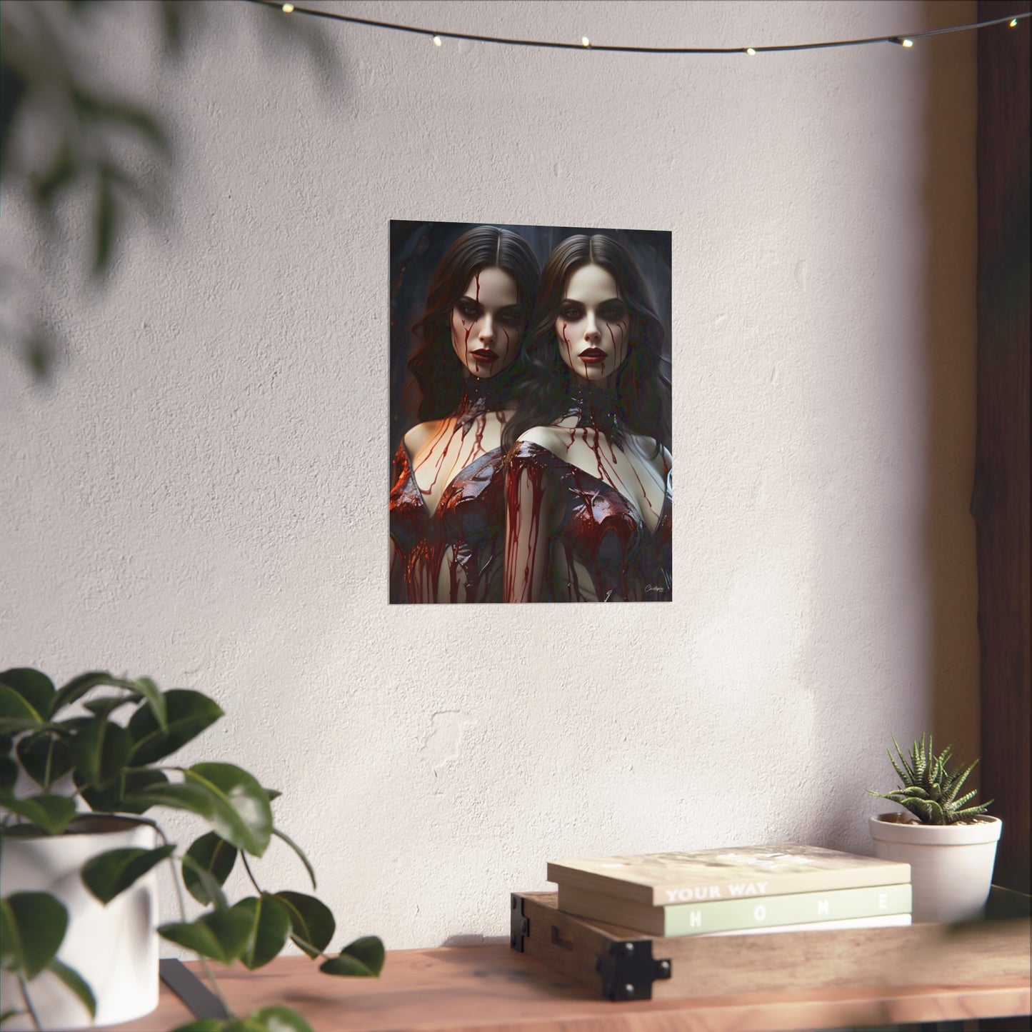 Vampire Sisters Fine Art Poster, Gothic Wall Art, Spooky Decor, Horror Home Decor, Blood Art Print, Dark Aesthetic Print