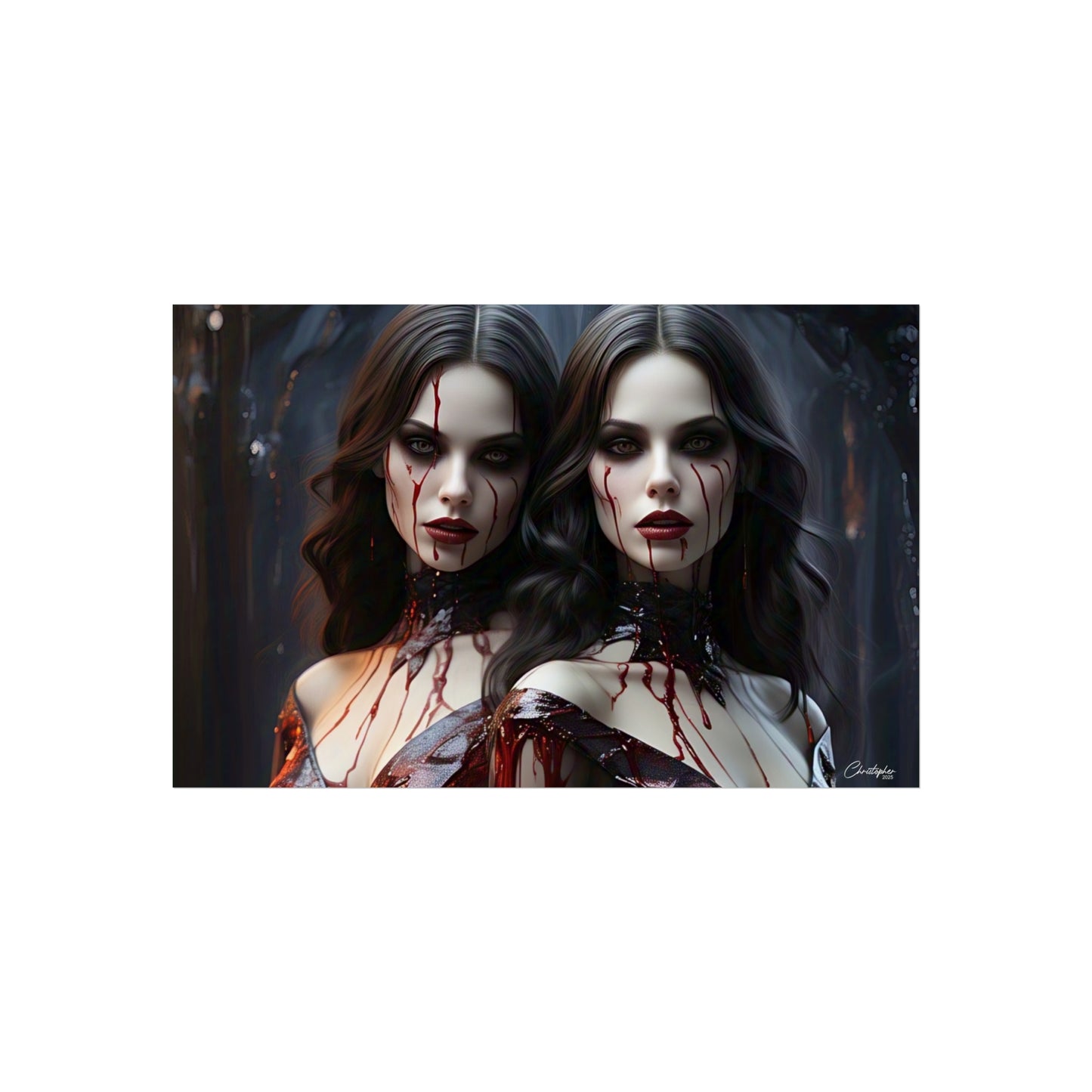 Vampire Sisters Fine Art Poster, Gothic Wall Art, Spooky Decor, Horror Home Decor, Blood Art Print, Dark Aesthetic Print