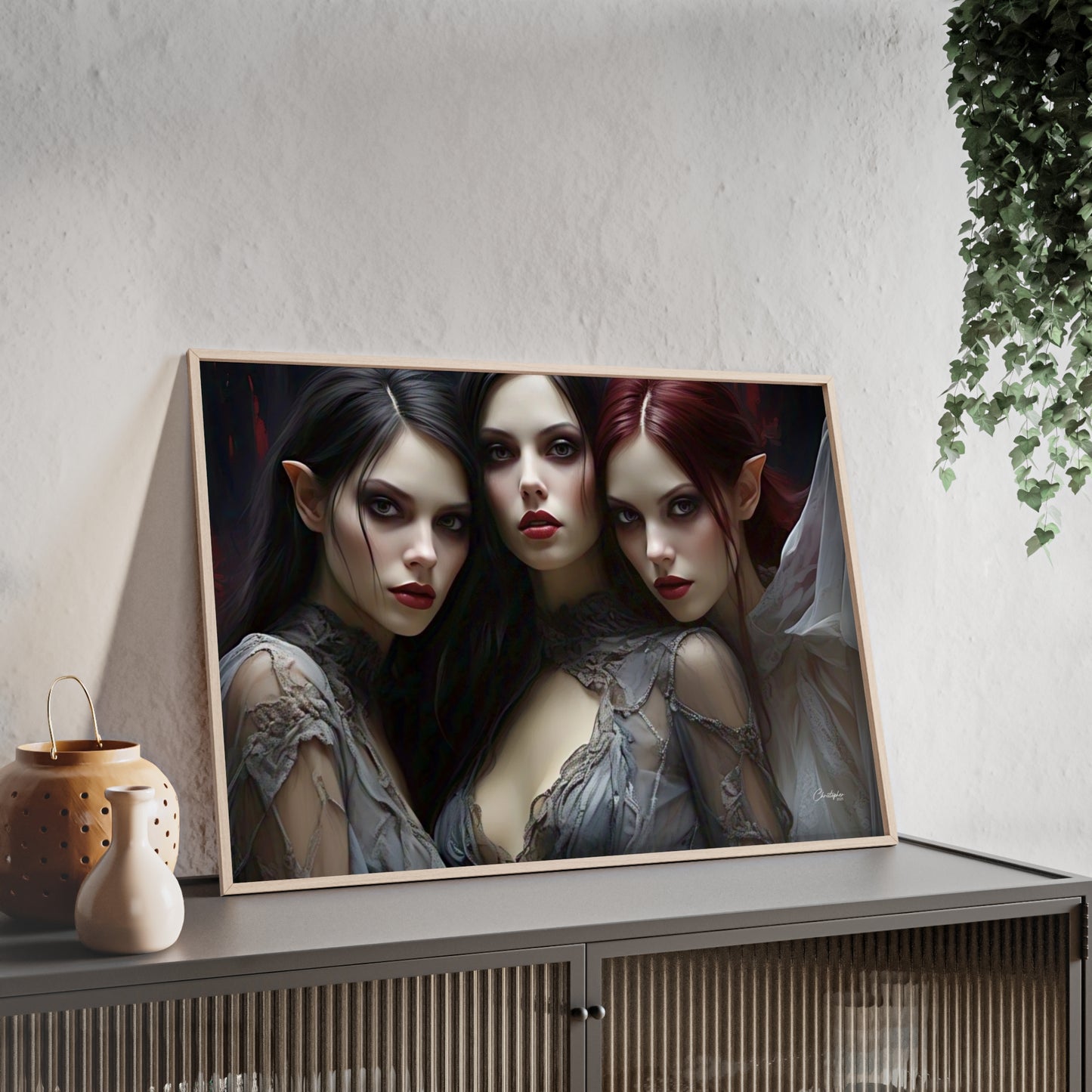 Eerie Fantasy Art Posters with Wooden Frame, Gothic Home Decor, Unique Wall Art, Gift for Art Lovers, Halloween Decoration, Witchy Style