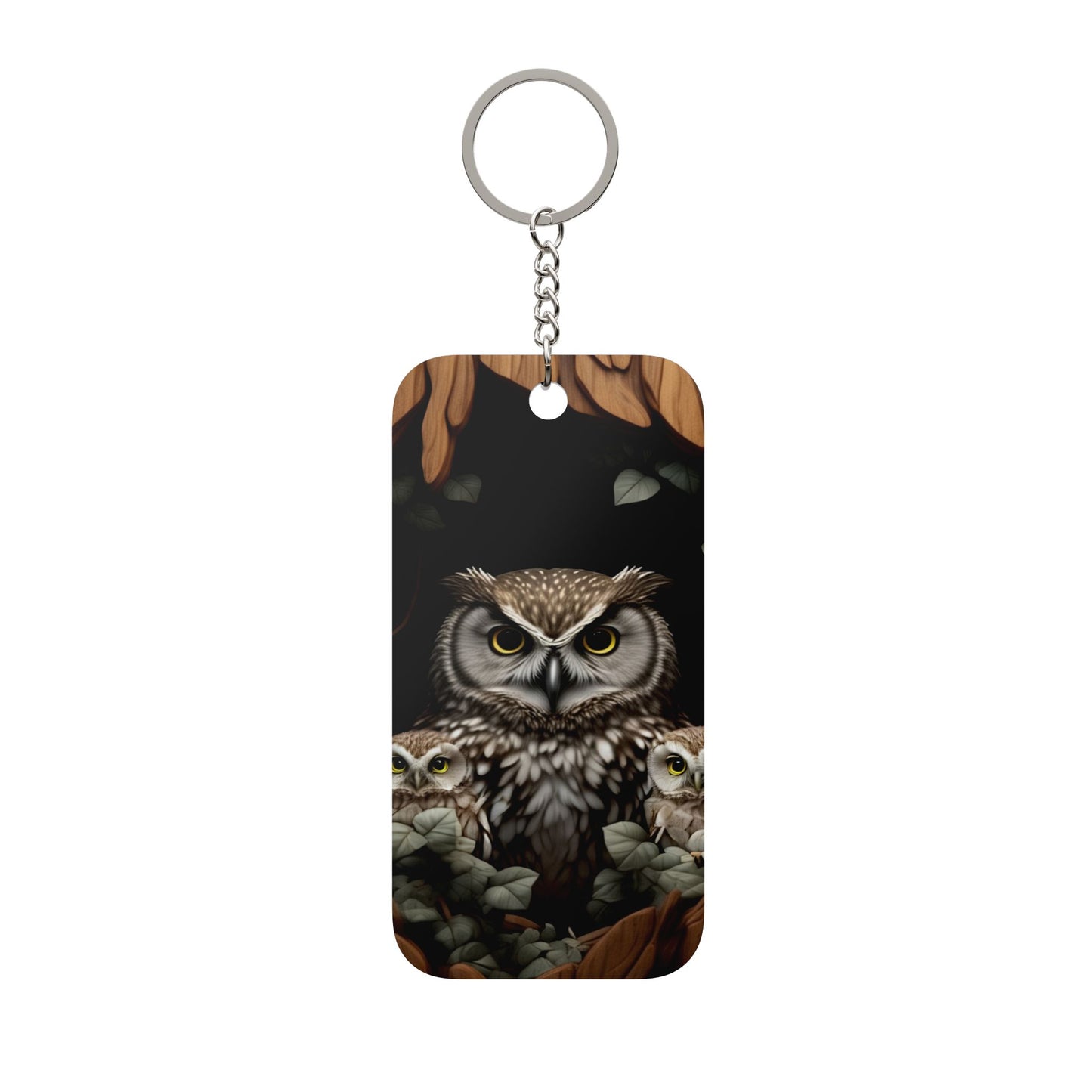 Owl Keychain Charm — Double-Sided Night Forest Bird Keyring