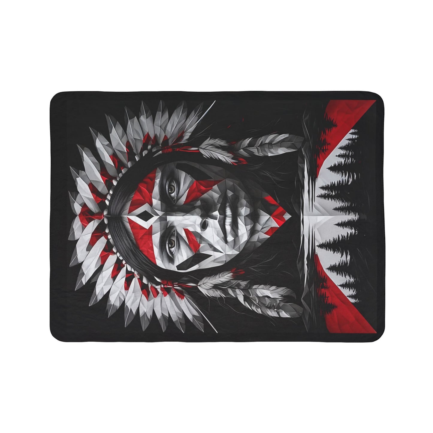Tribal Chief Fleece Blanket – Native Headdress Graphic Sherpa Throw
