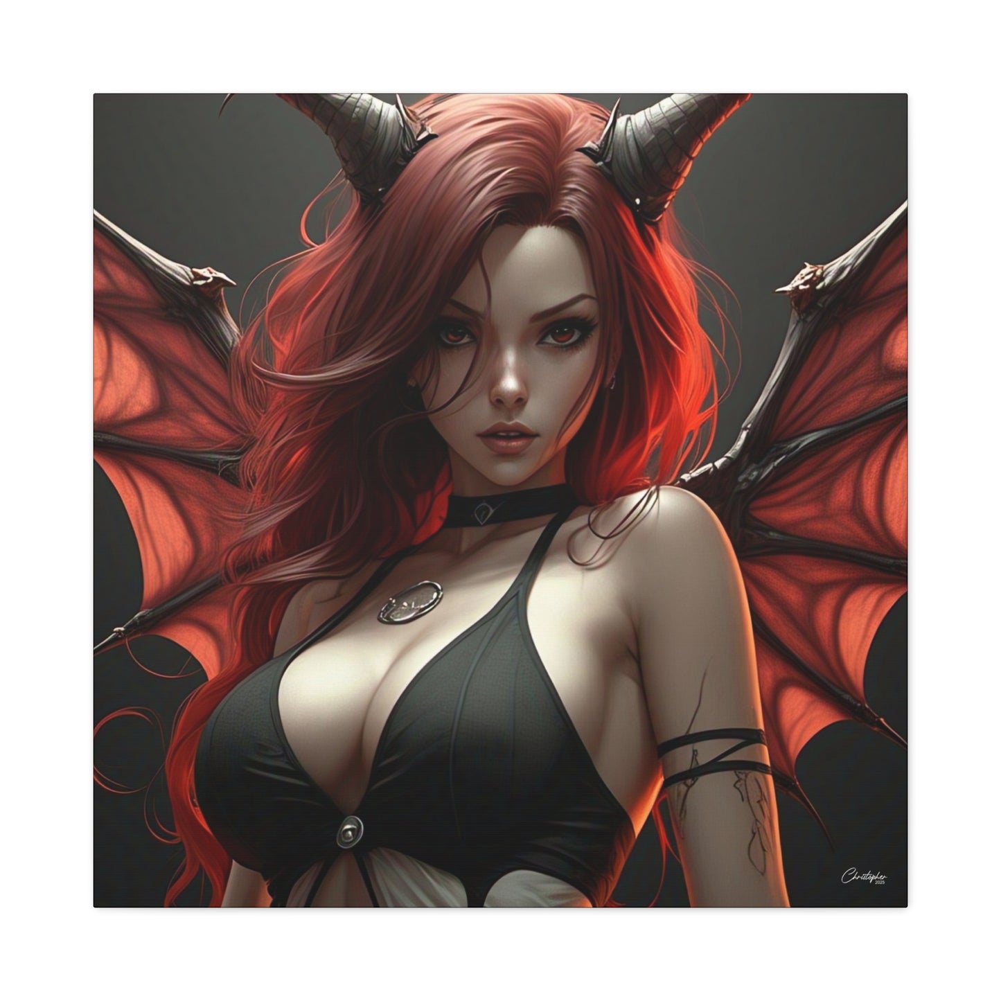 Gothic Fantasy Canvas Art, Demon Girl Wall Decor, Unique Home Decor, Gift for Her, Halloween or Birthday Gift