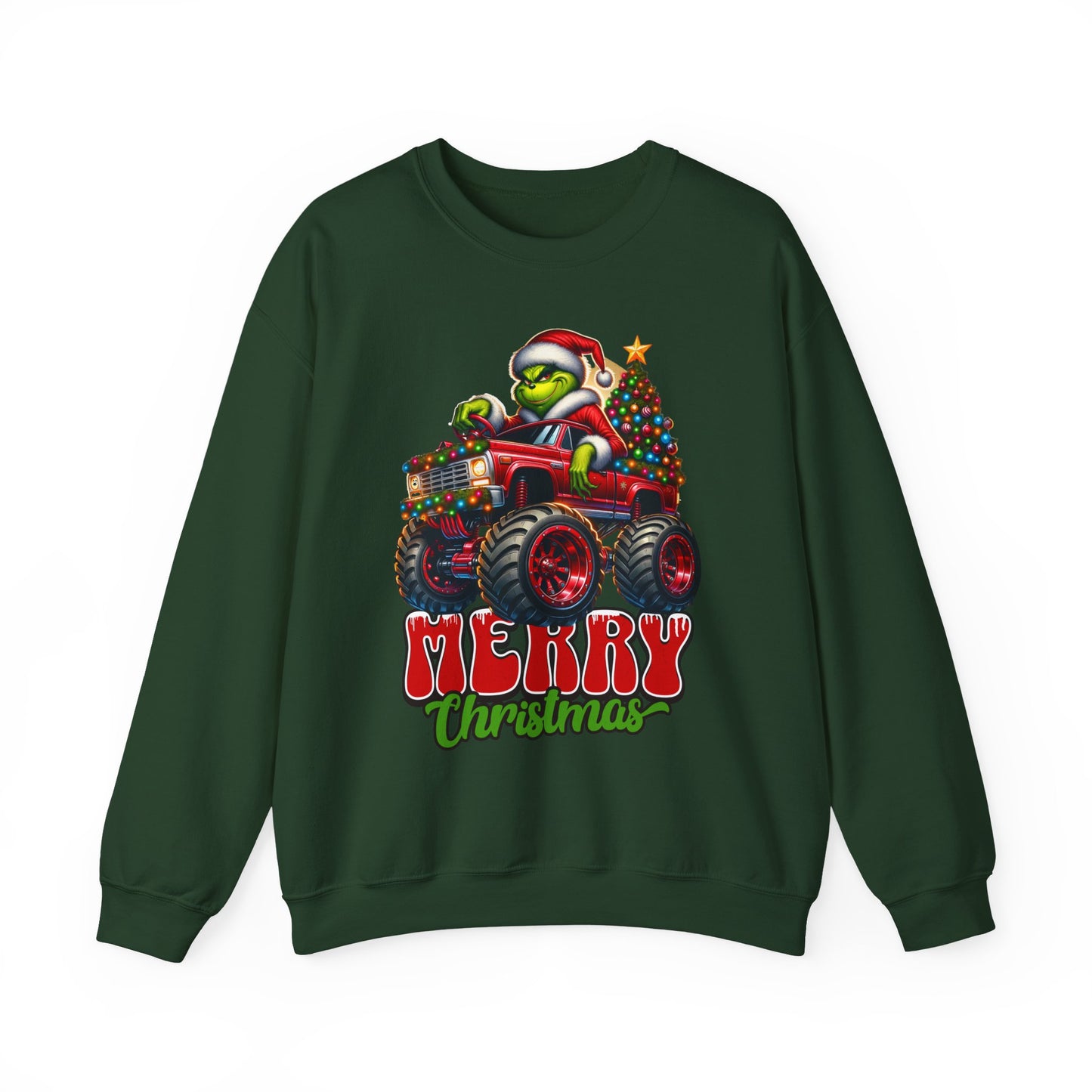 Christmas Monster Truck Sweatshirt — 'Merry Christmas' Grinch Driver Design