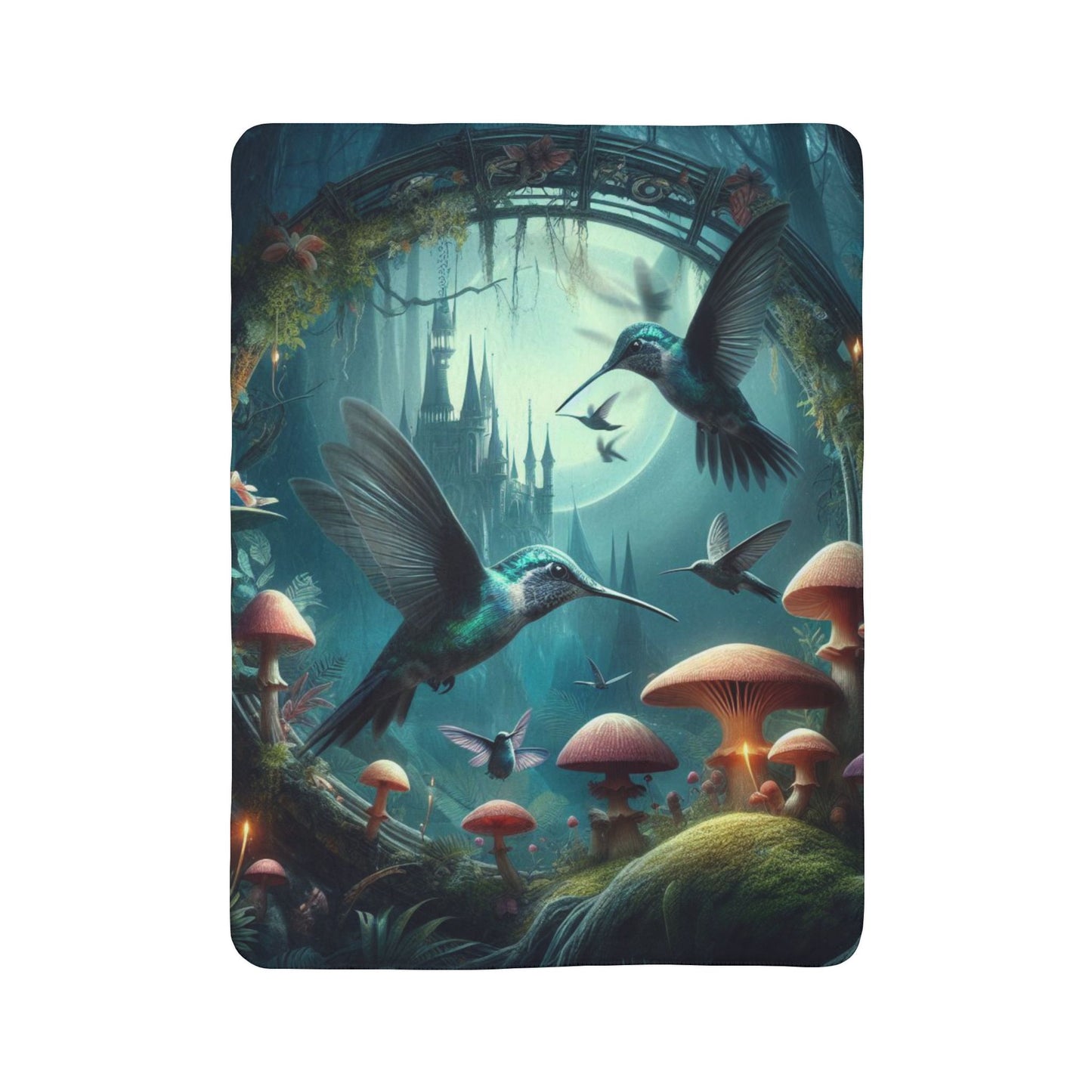 Magical Hummingbird Fleece Sherpa Blanket - Cozy Gift for Nature Lovers, Home Décor, Comfortable Throw, Boho Accent