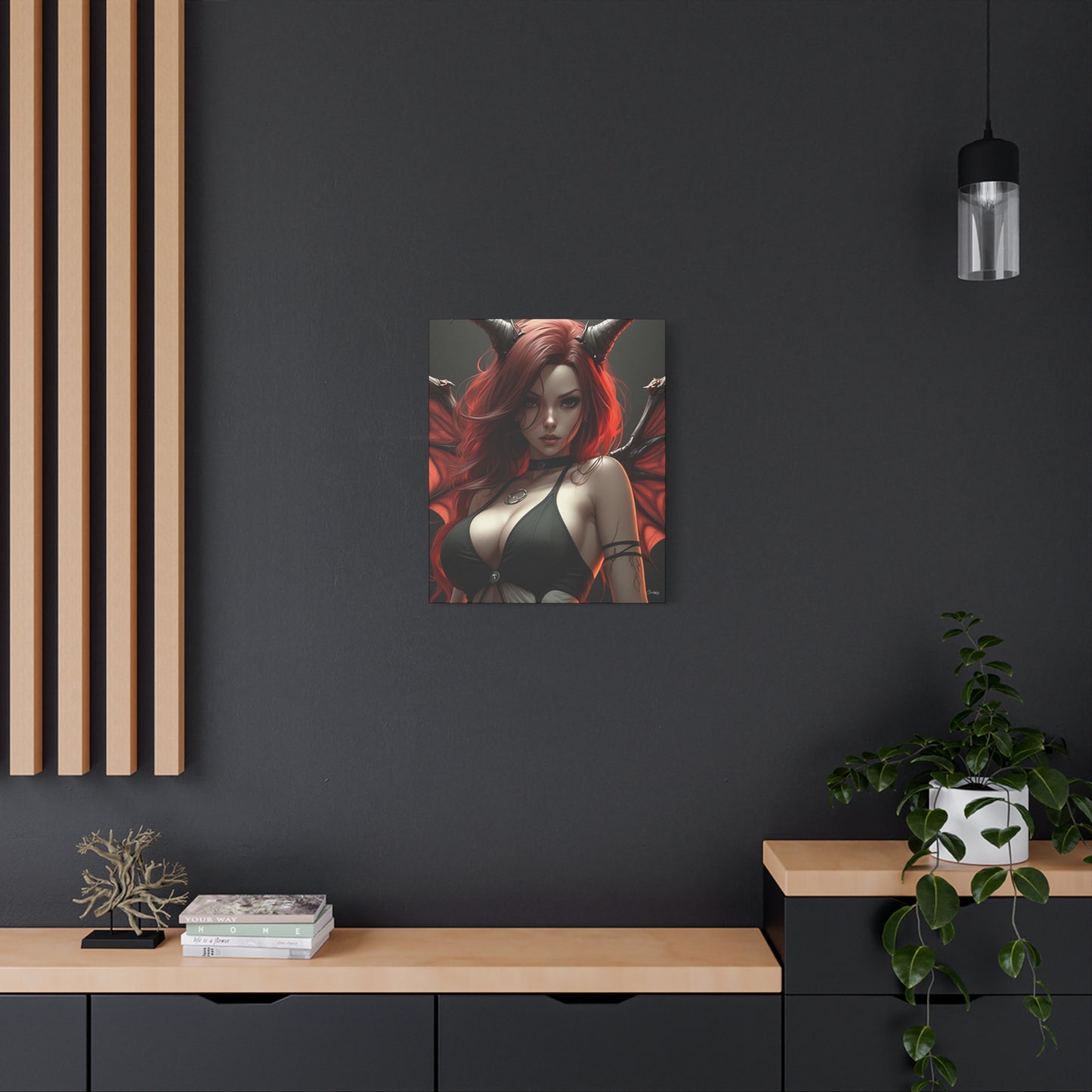 Gothic Fantasy Canvas Art, Demon Girl Wall Decor, Unique Home Decor, Gift for Her, Halloween or Birthday Gift