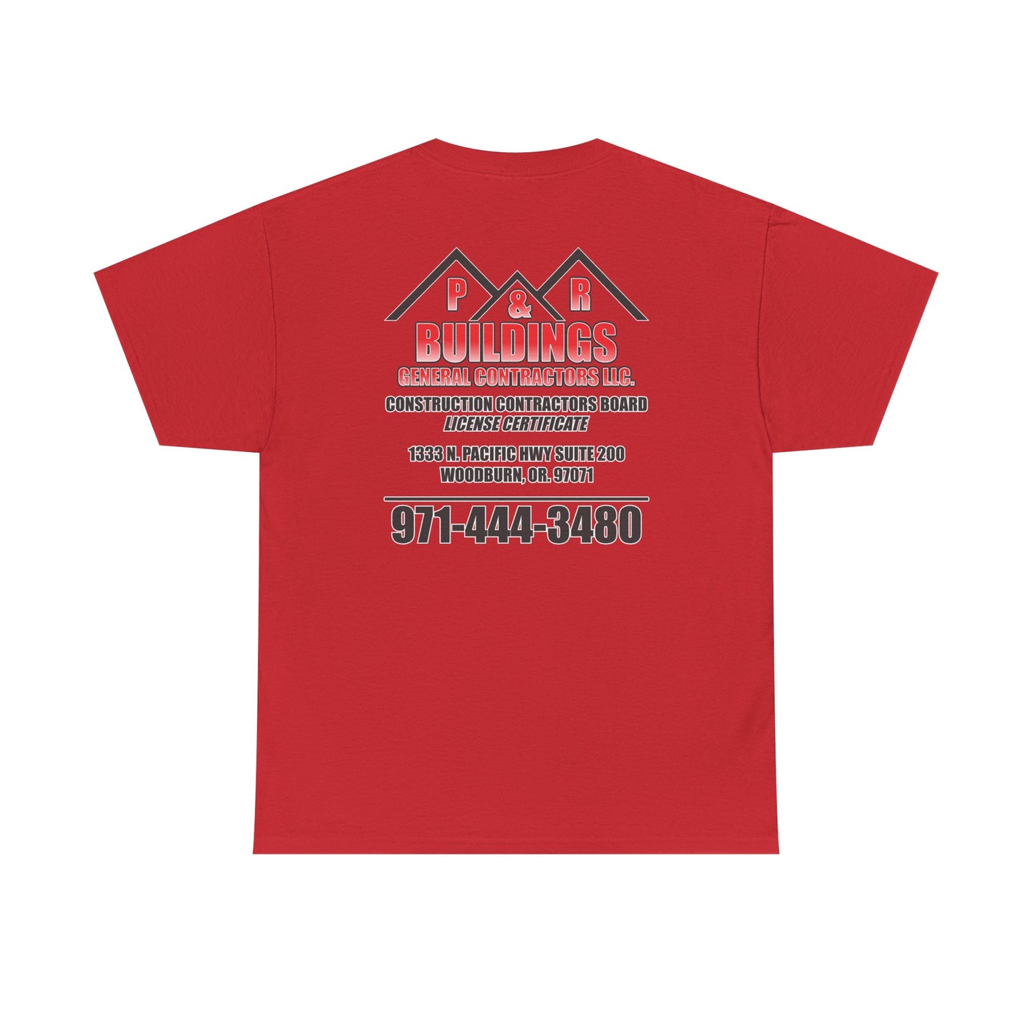 P&R BUILDINGS Logo Tee — Built Kings Contractor T‑Shirt (Phone & License Info on Back)