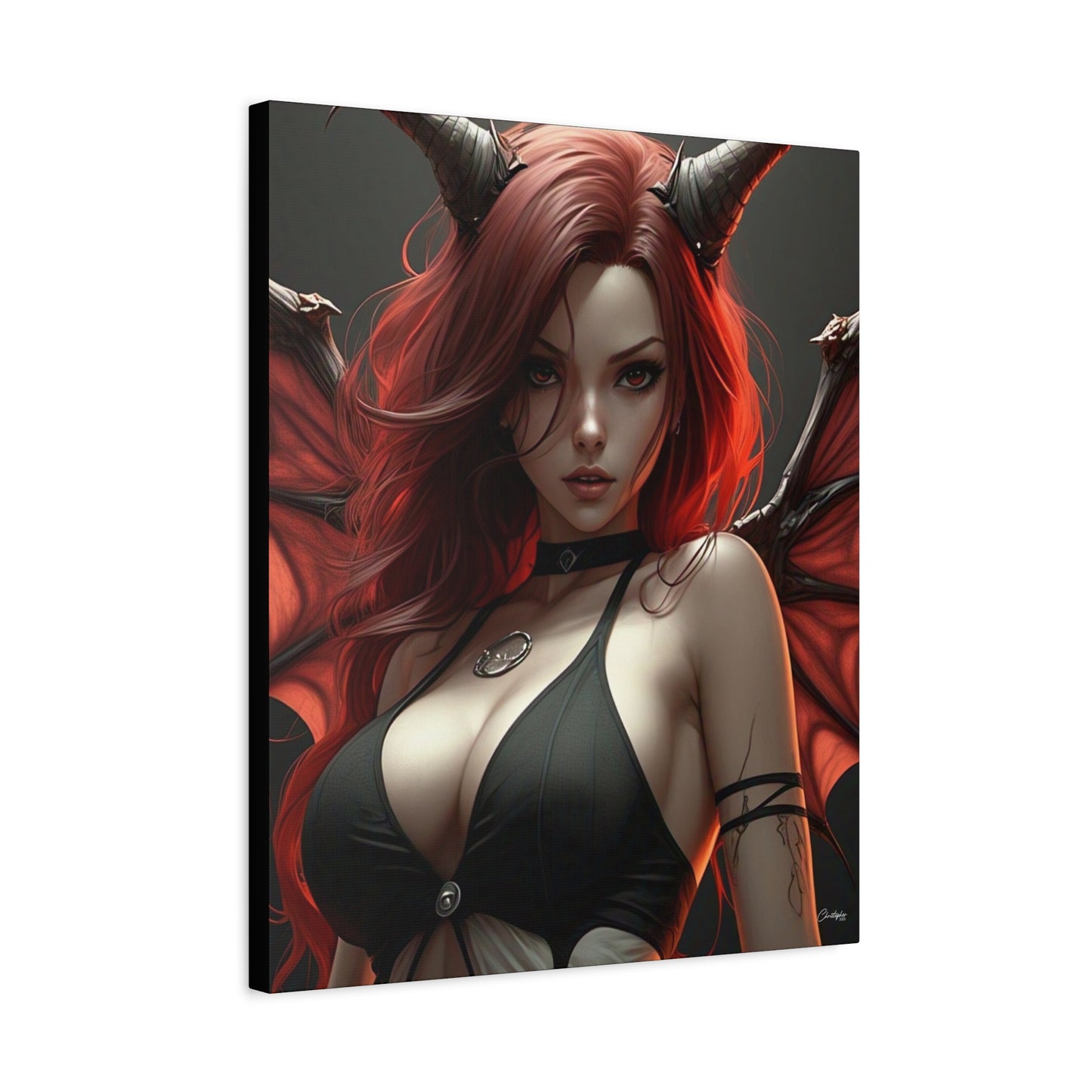 Gothic Fantasy Canvas Art, Demon Girl Wall Decor, Unique Home Decor, Gift for Her, Halloween or Birthday Gift