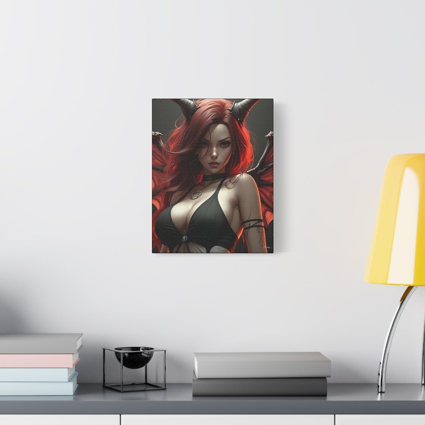 Gothic Fantasy Canvas Art, Demon Girl Wall Decor, Unique Home Decor, Gift for Her, Halloween or Birthday Gift