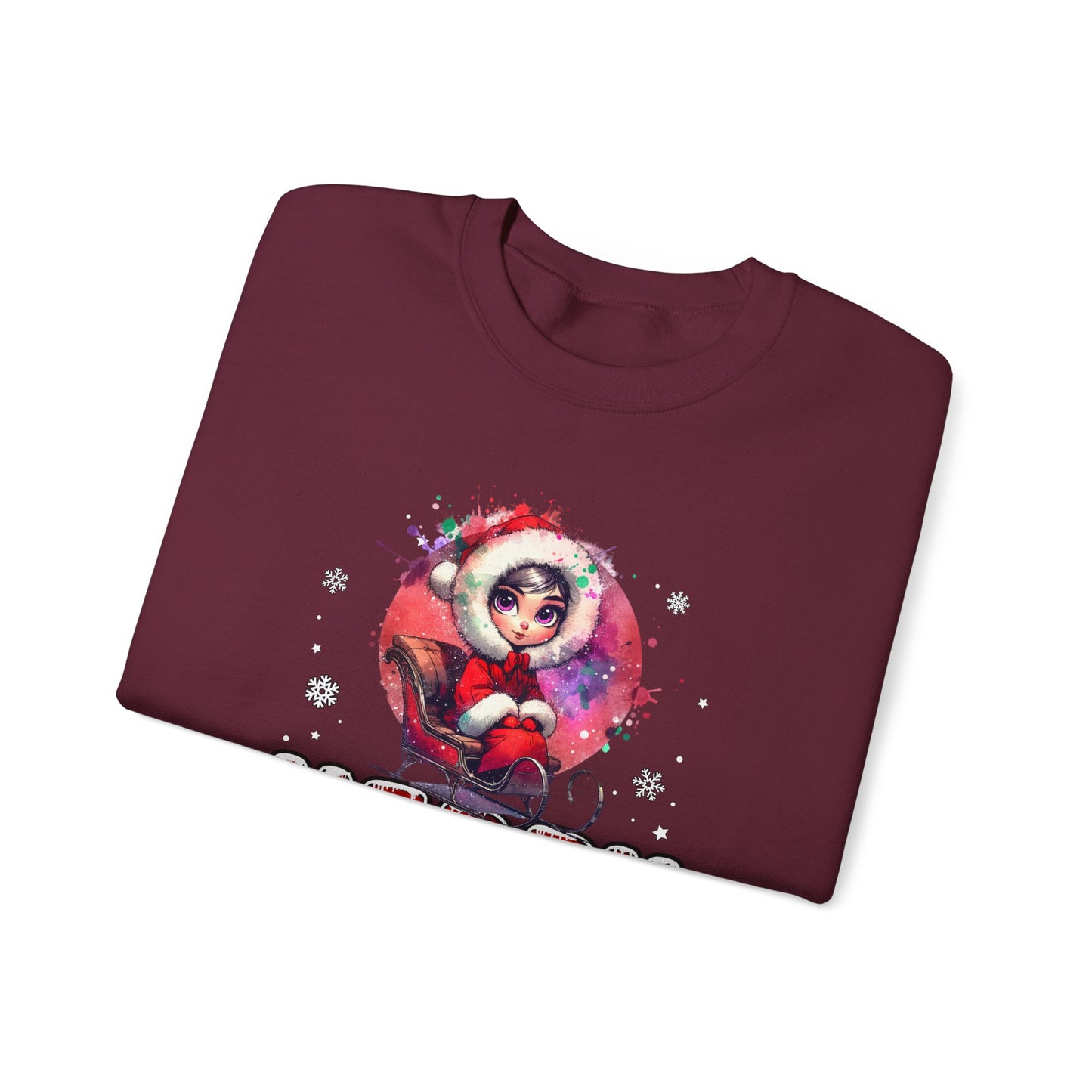 Christmas Crewneck Sweatshirt — Cute Santa Girl 'Merry Christmas' Holiday Pullover