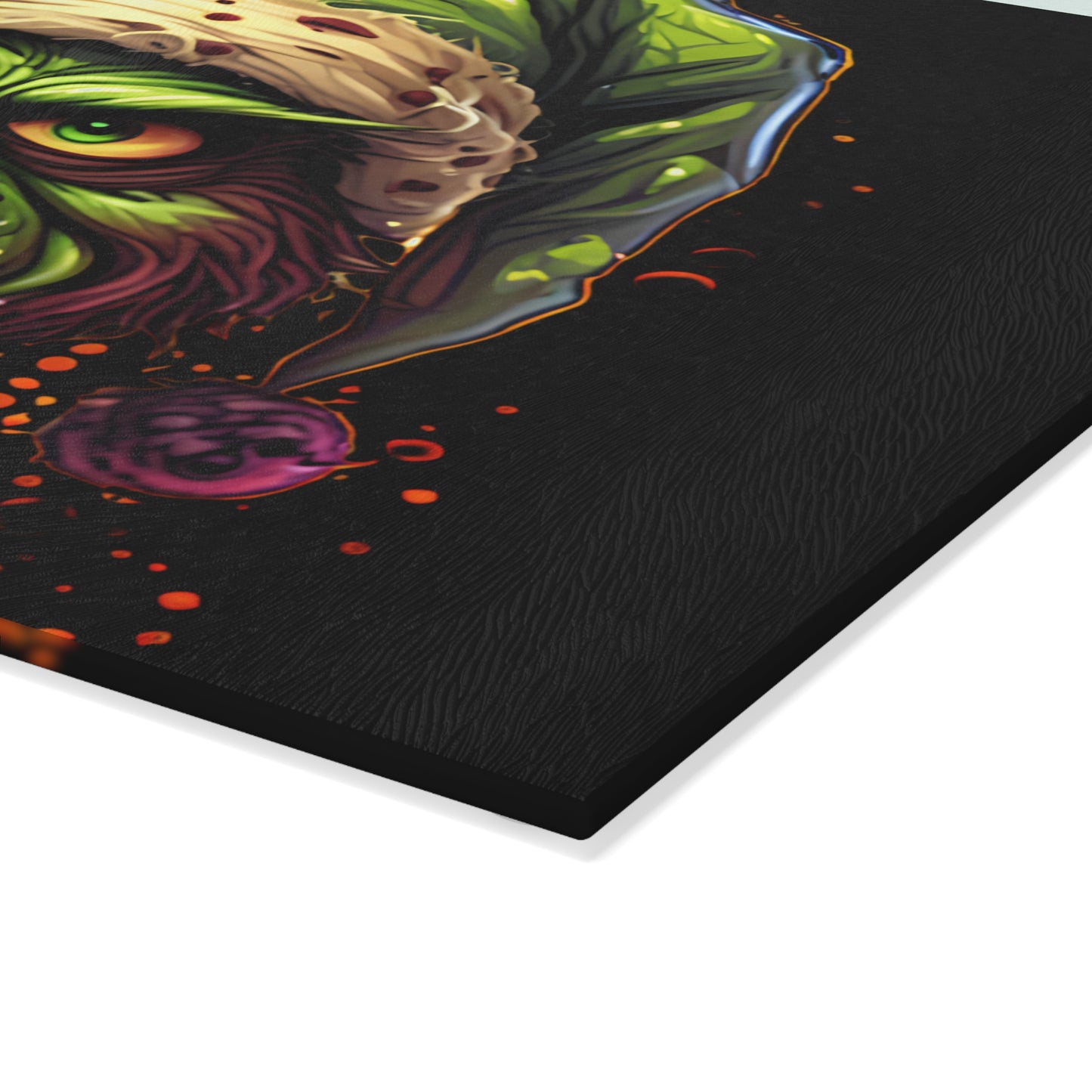 Glass Cutting Board — Grumpy Grinch Face Holiday Kitchen Decor