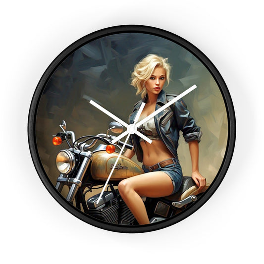 Biker Girl Wall Clock - Vintage Motorcycle Decor, Unique Gift for Riders, Motorcycle Enthusiast, Home Decor, Retro Wall Art