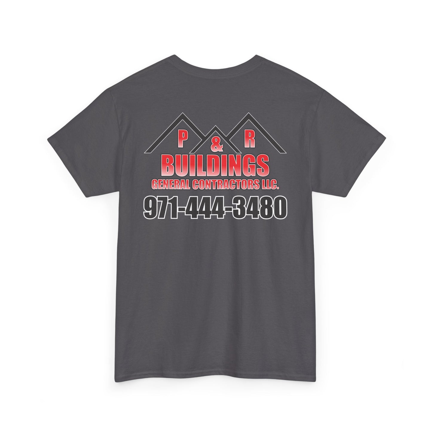 Logo and Number on the back T-Shirt — P&R Buildings Contractor Tee with Phone Number