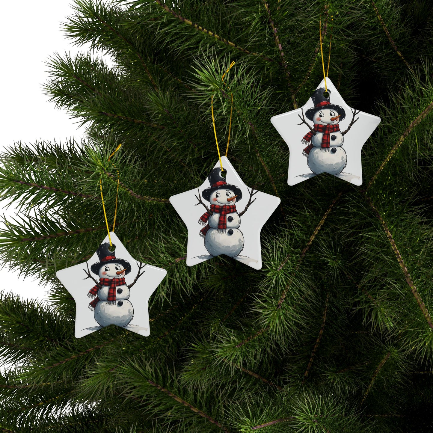 Snowman Ceramic Ornament — Cute 2-Sided Christmas Tree Decoration