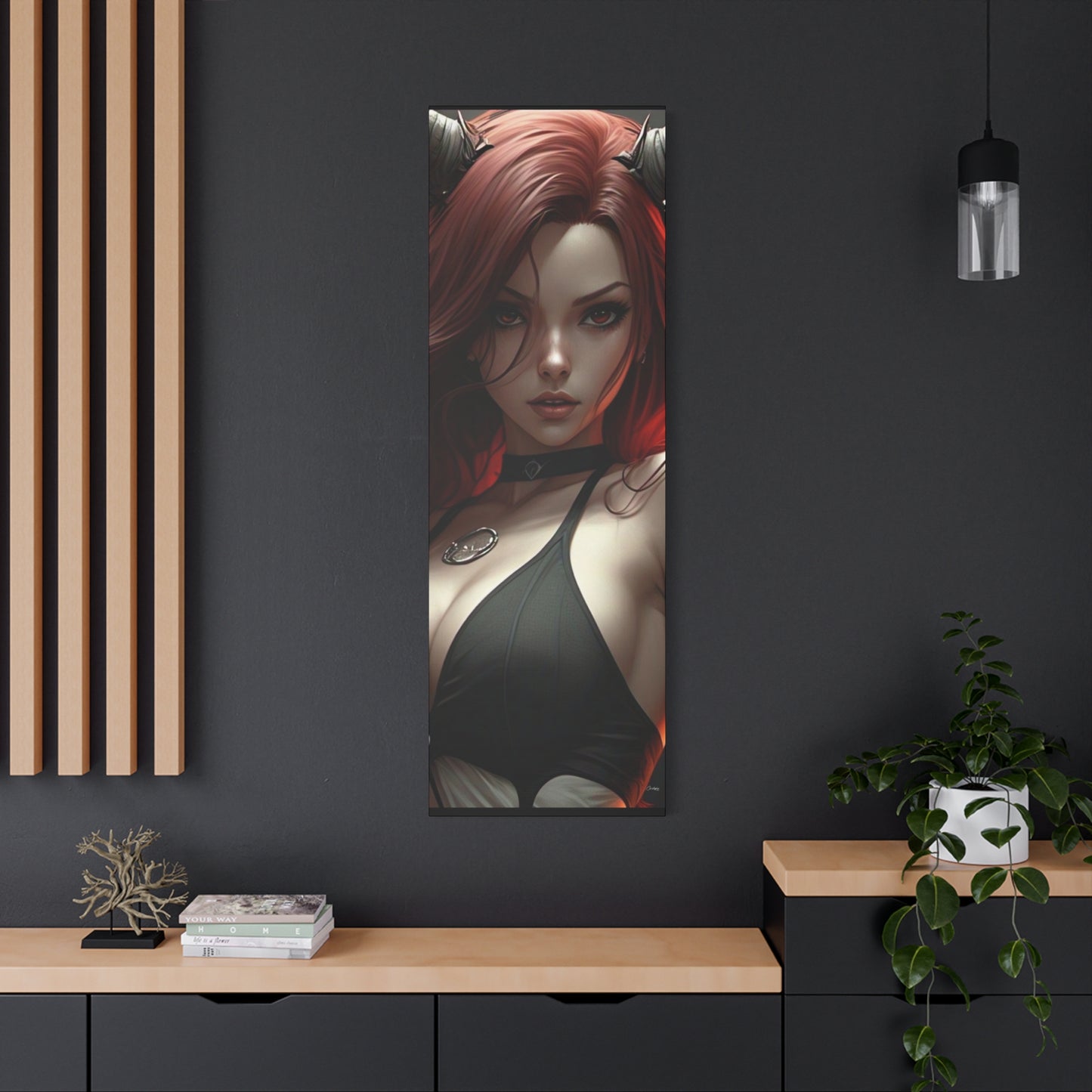 Gothic Fantasy Canvas Art, Demon Girl Wall Decor, Unique Home Decor, Gift for Her, Halloween or Birthday Gift
