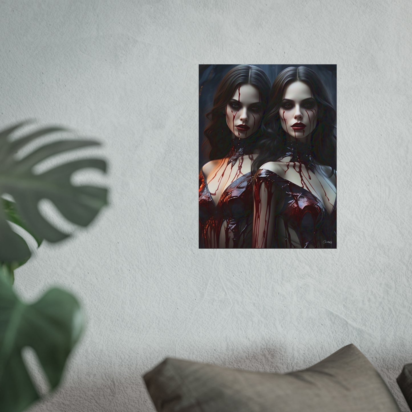 Vampire Sisters Fine Art Poster, Gothic Wall Art, Spooky Decor, Horror Home Decor, Blood Art Print, Dark Aesthetic Print
