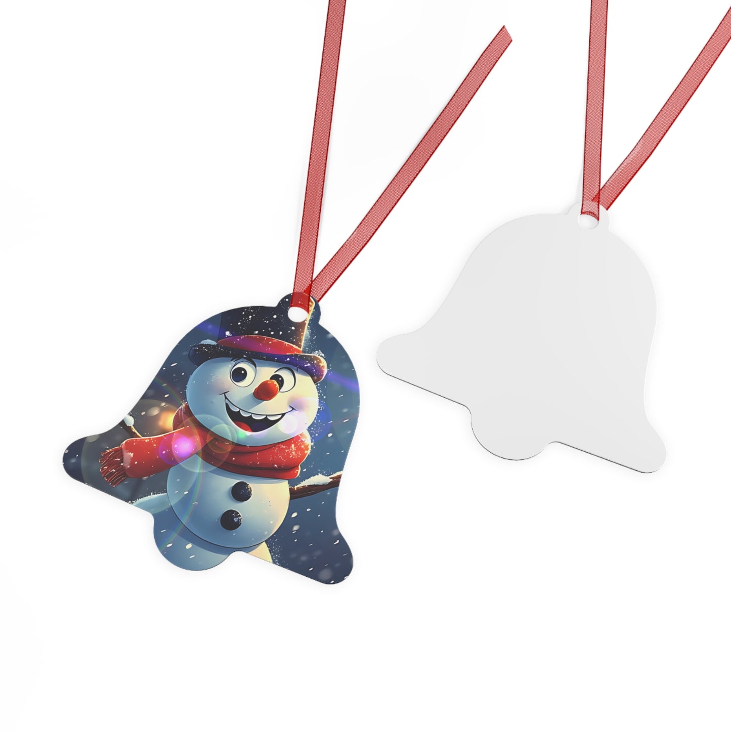 Cheerful Snowman Bell Metal Ornament — Holiday Christmas Tree Decoration