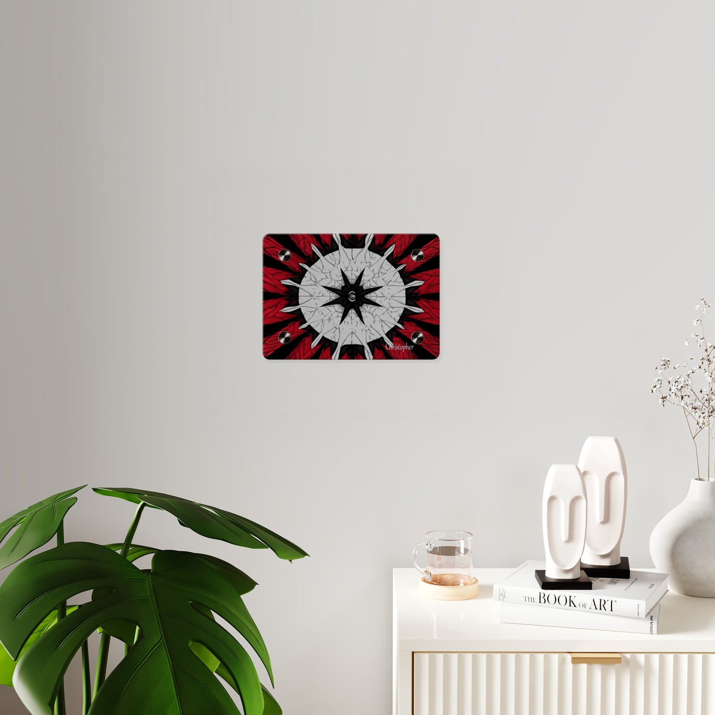 Red & Black Mandala Acrylic Wall Art Panel — Personalized Name Option