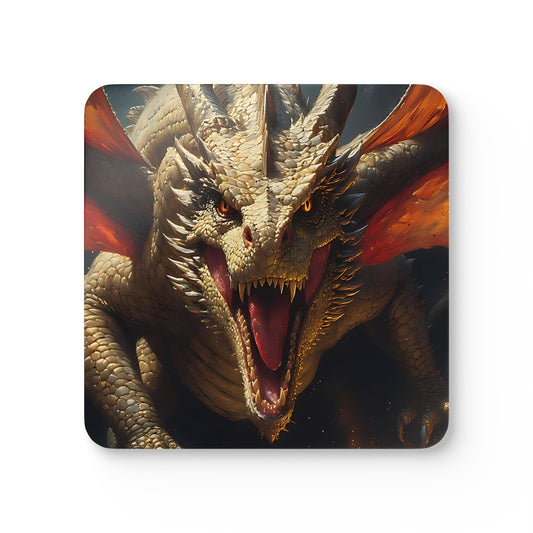 Dragon Fury Cork Coaster Set — Fantasy Dragon Art Drink Coasters (4-Pack)