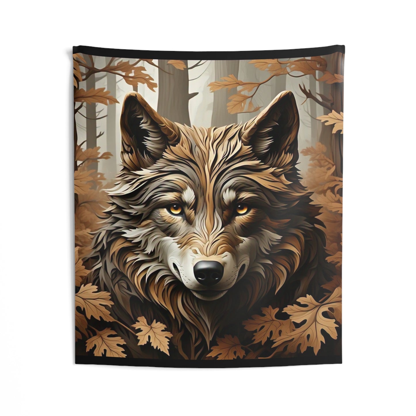 Wolf Forest Tapestry — Autumn Woodland Wall Hanging