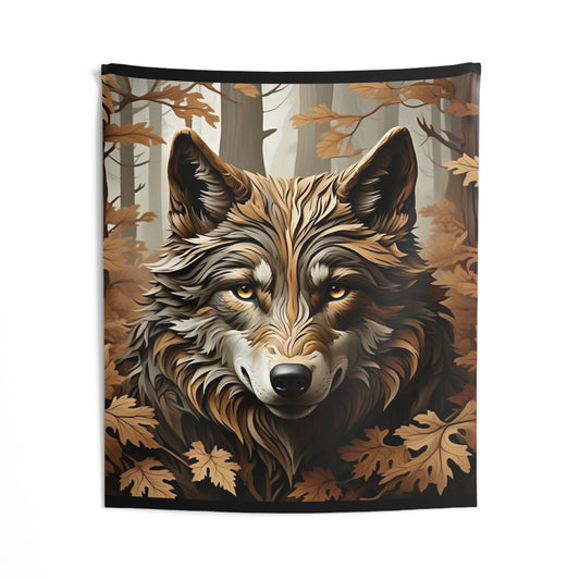 Wolf Forest Tapestry — Autumn Woodland Wall Hanging