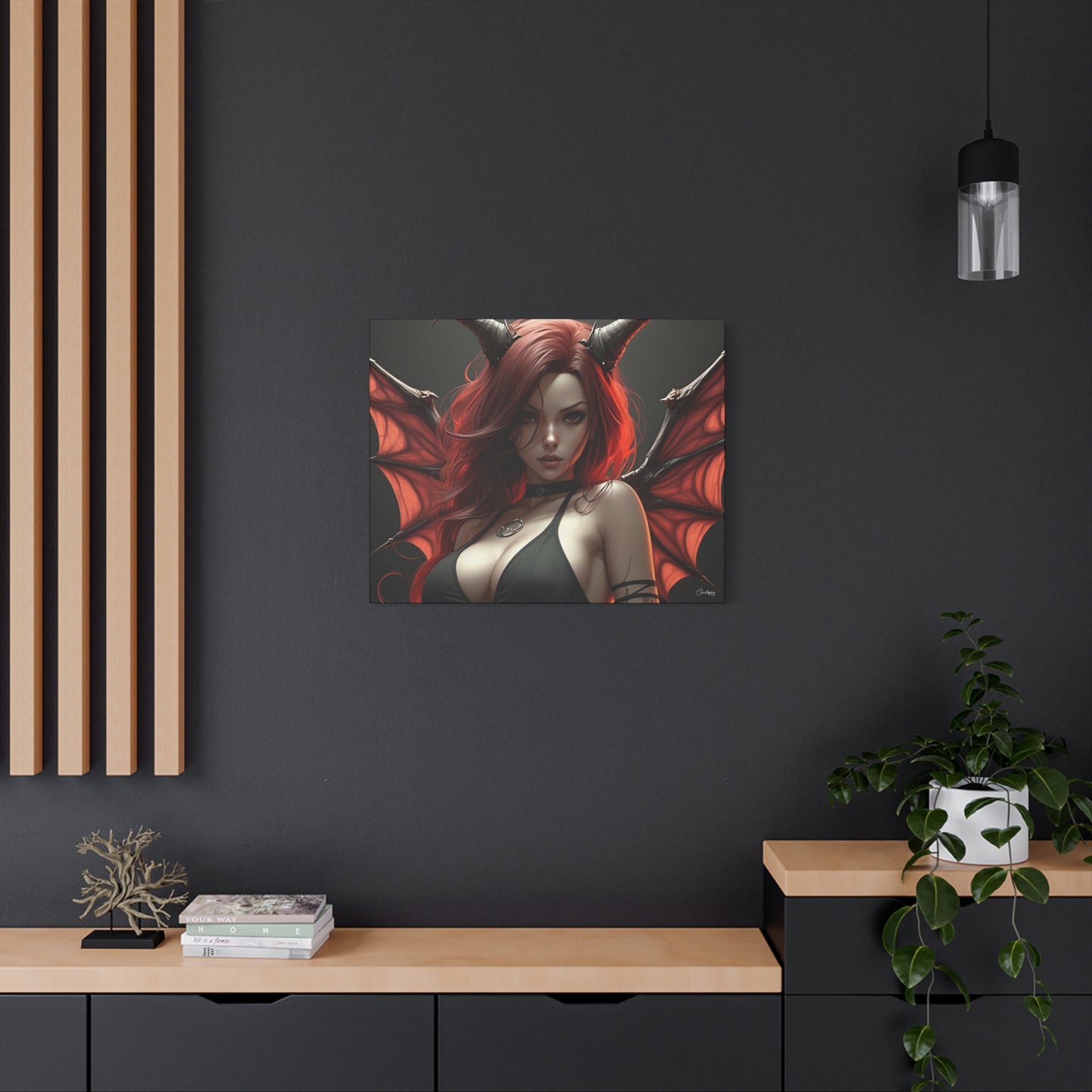 Gothic Fantasy Canvas Art, Demon Girl Wall Decor, Unique Home Decor, Gift for Her, Halloween or Birthday Gift
