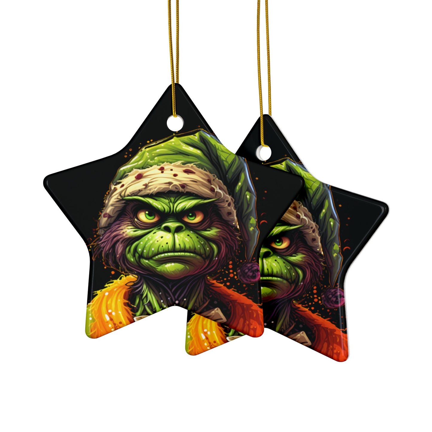 Grinch-Inspired Ceramic Ornament — Double-Sided Holiday Decoration