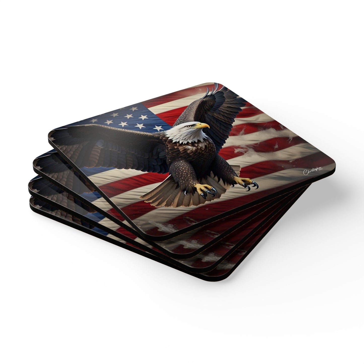 Patriotic Eagle Cork Coaster Set, Rustic Home Decor, Drinkware Accessories, Gift for Veterans, Fourth of July Decorations, USA Pride