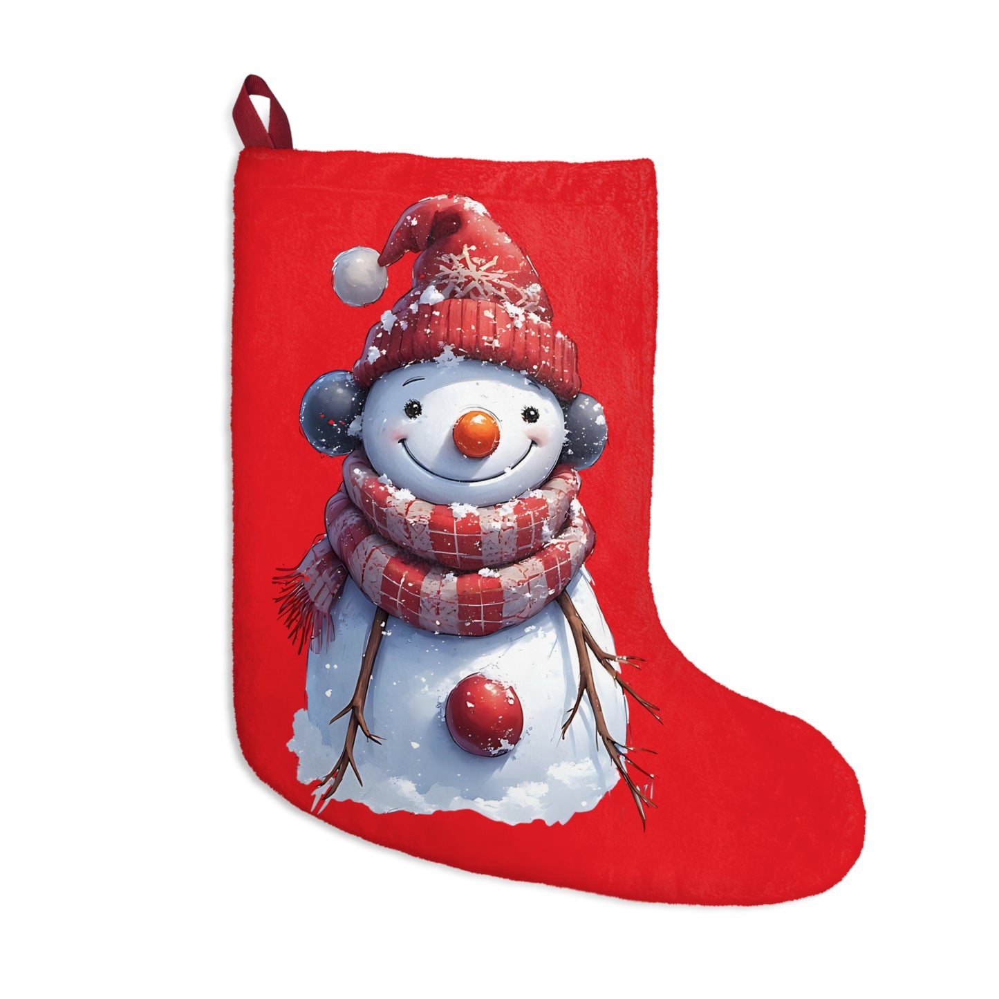 Red Snowman Christmas Stocking – Festive Holiday Mantel Decoration