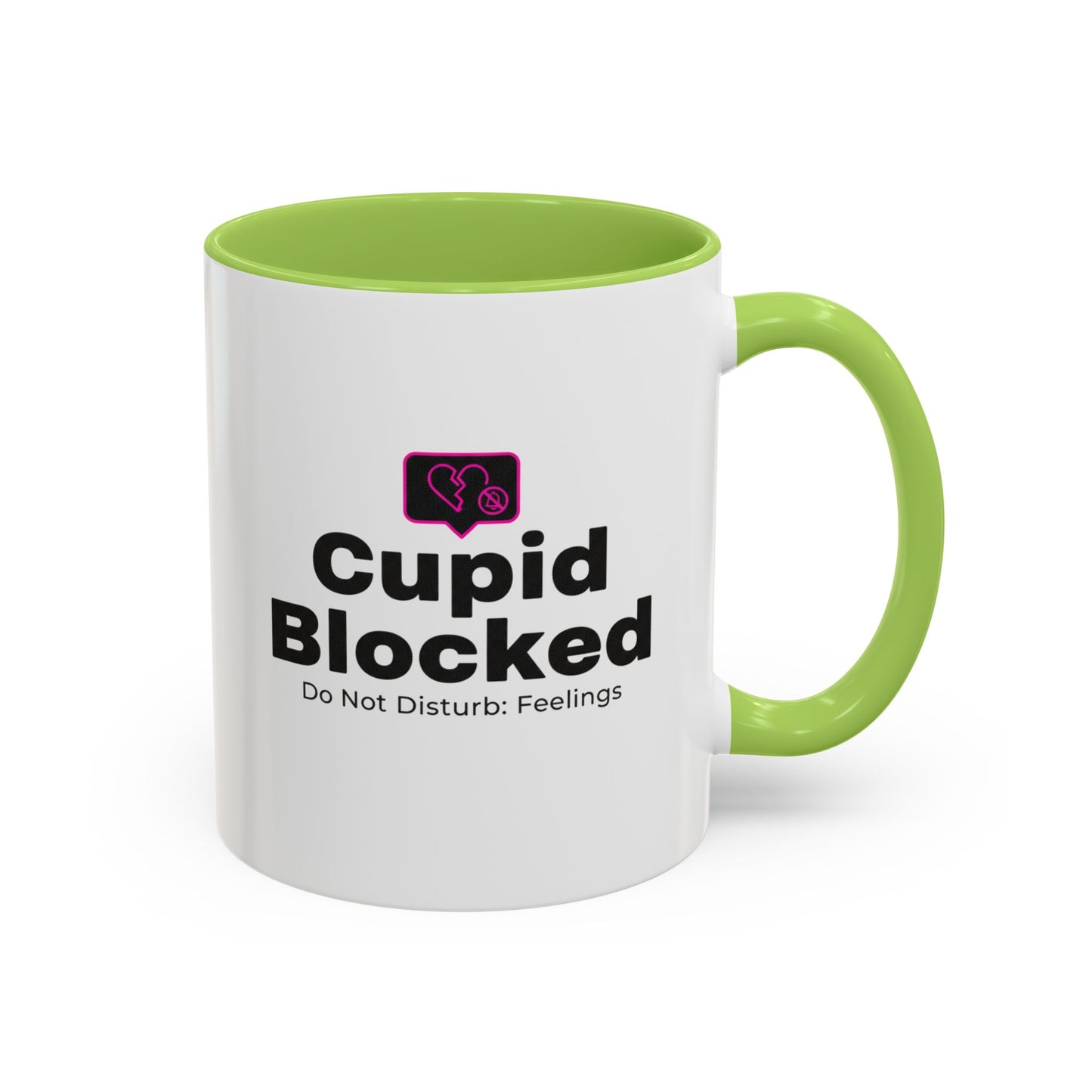 Cupid Blocked Accent Coffee Mug — 'Do Not Disturb: Feelings' Funny Anti-Valentine Gift