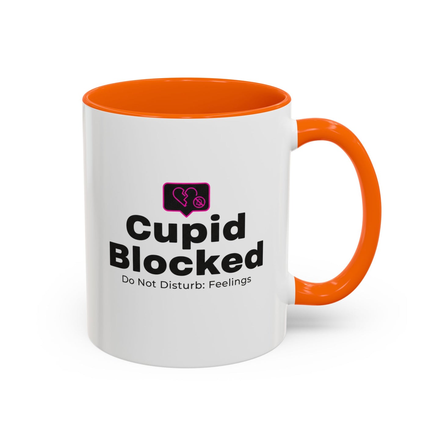 Cupid Blocked Accent Coffee Mug — 'Do Not Disturb: Feelings' Funny Anti-Valentine Gift