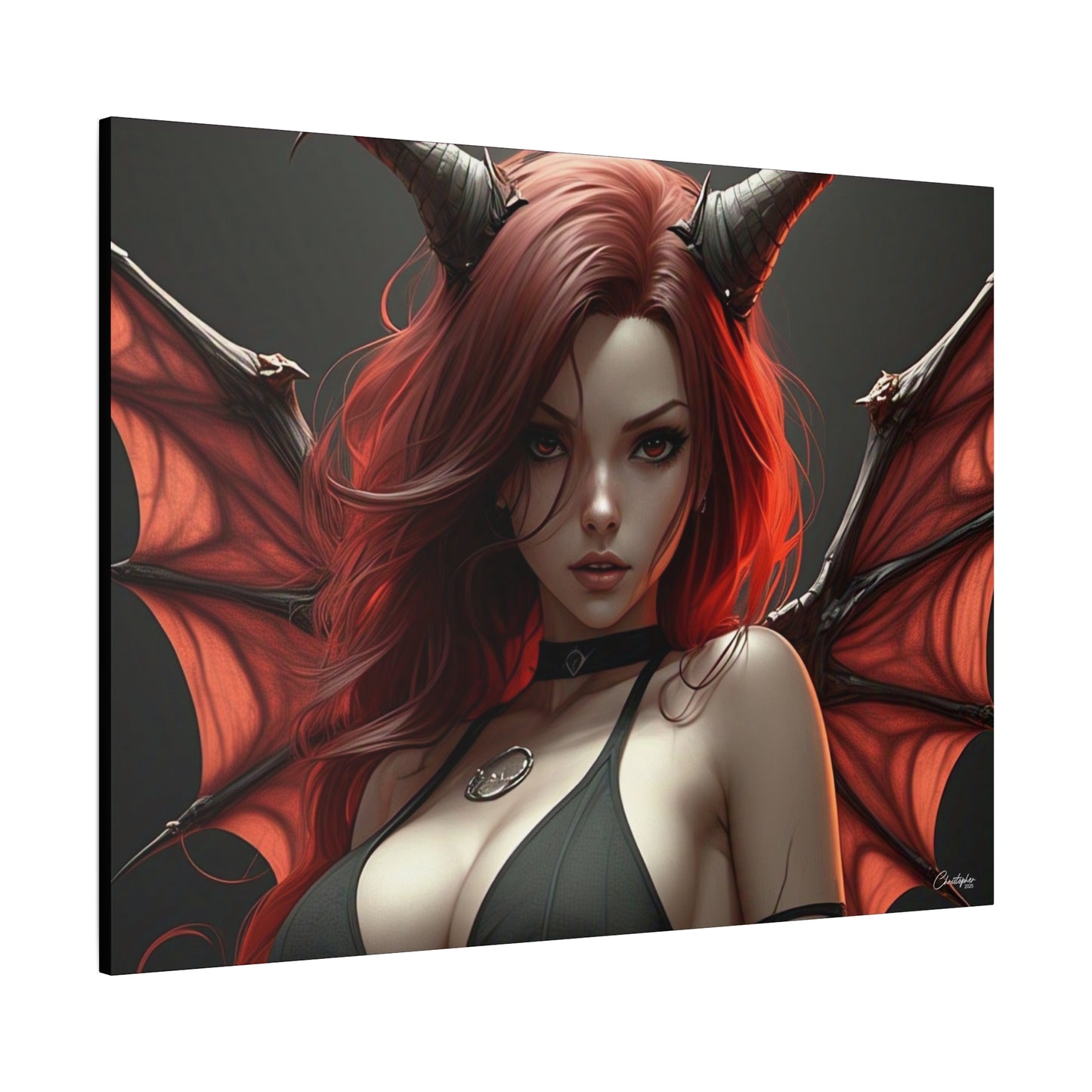 Gothic Fantasy Canvas Art, Demon Girl Wall Decor, Unique Home Decor, Gift for Her, Halloween or Birthday Gift