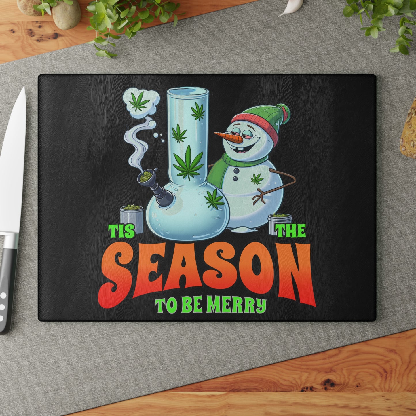 Festive Glass Cutting Board - 'Tis the Season to Be Merry, Holiday Kitchen Decor, Unique Gift for Chefs, Stoner Decor, Christmas Party [...]
