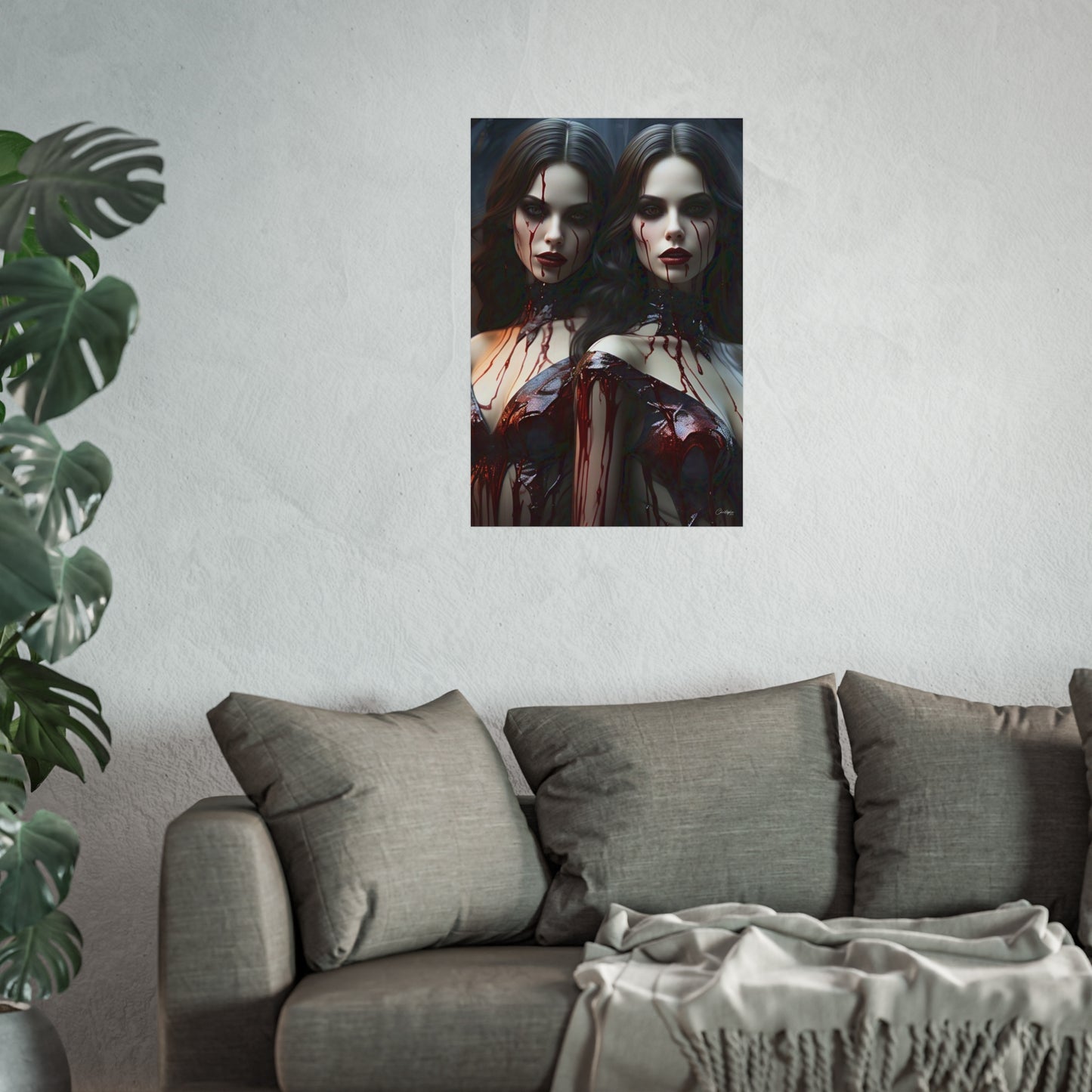 Vampire Sisters Fine Art Poster, Gothic Wall Art, Spooky Decor, Horror Home Decor, Blood Art Print, Dark Aesthetic Print