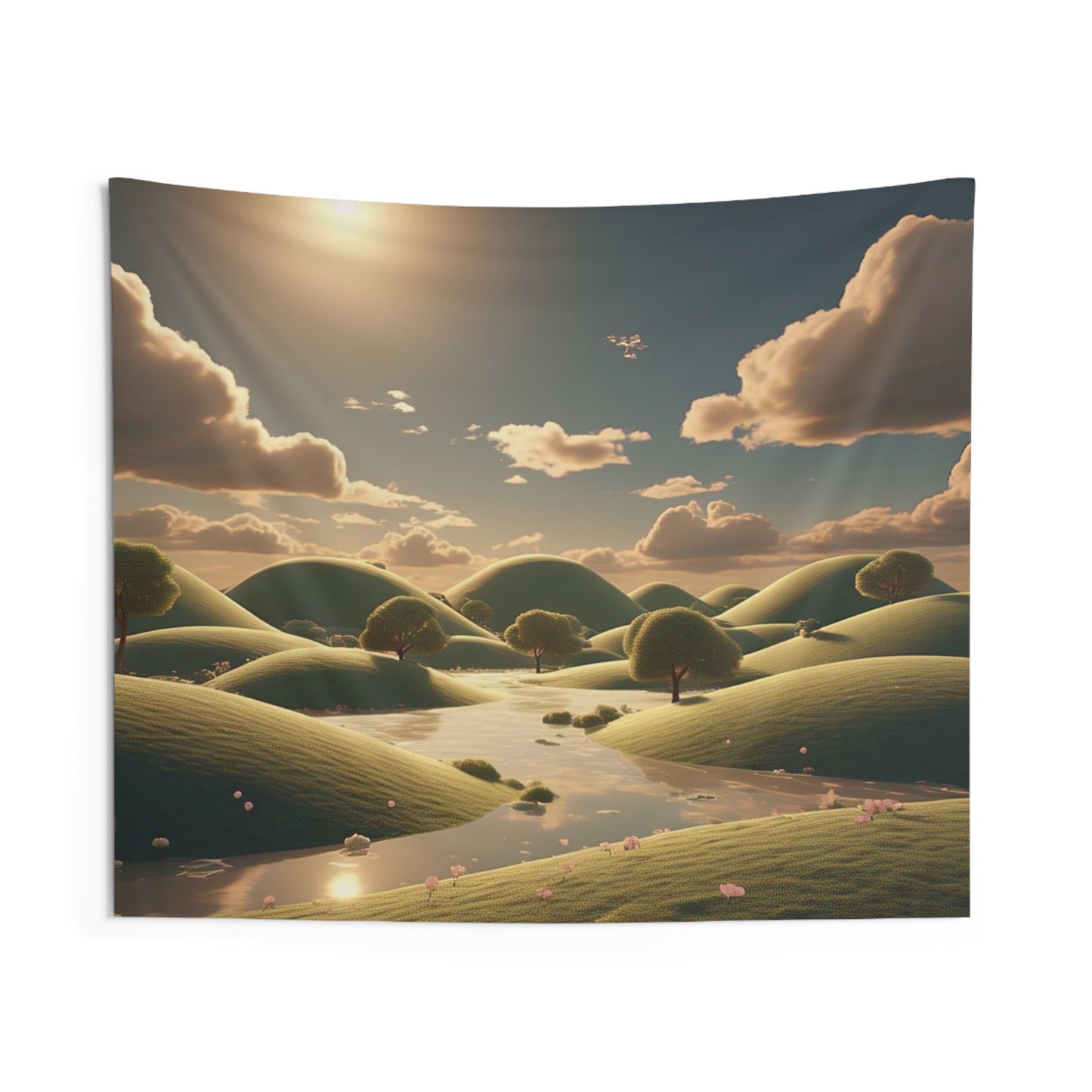 Scenic Hillside Tapestry — Serene Sunset Landscape Wall Art