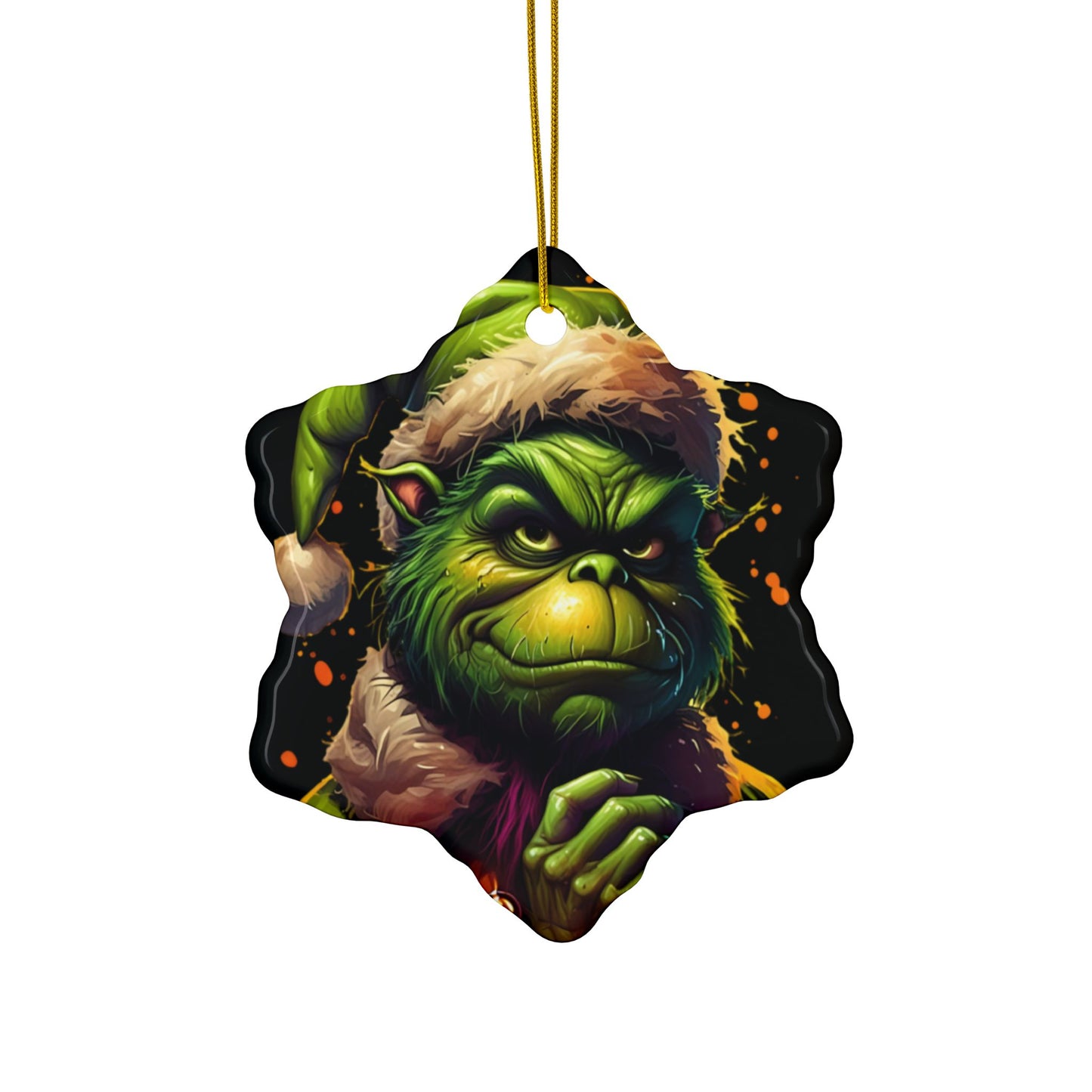 Grumpy Grinch Ceramic Ornament — Double-Sided Christmas Tree Decoration