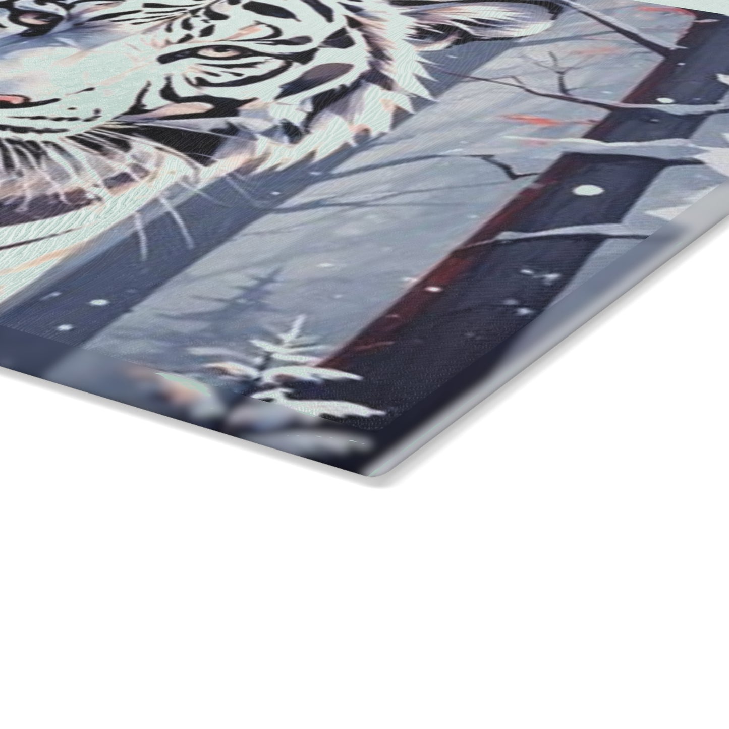 White Tiger Winter Glass Cutting Board — Decorative Kitchen Chopping Board