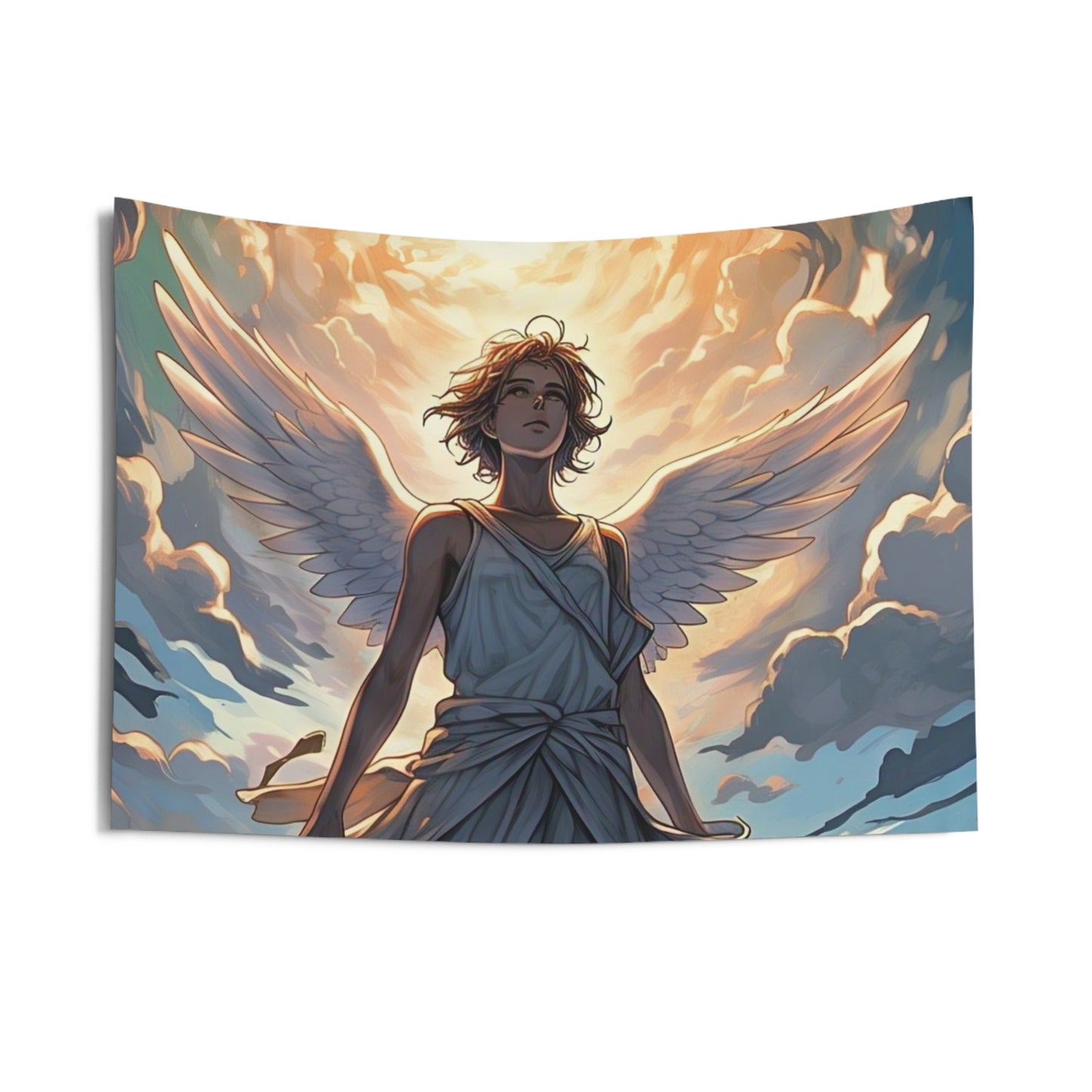 Angel Wall Tapestry — Radiant Guardian Sunset Decor