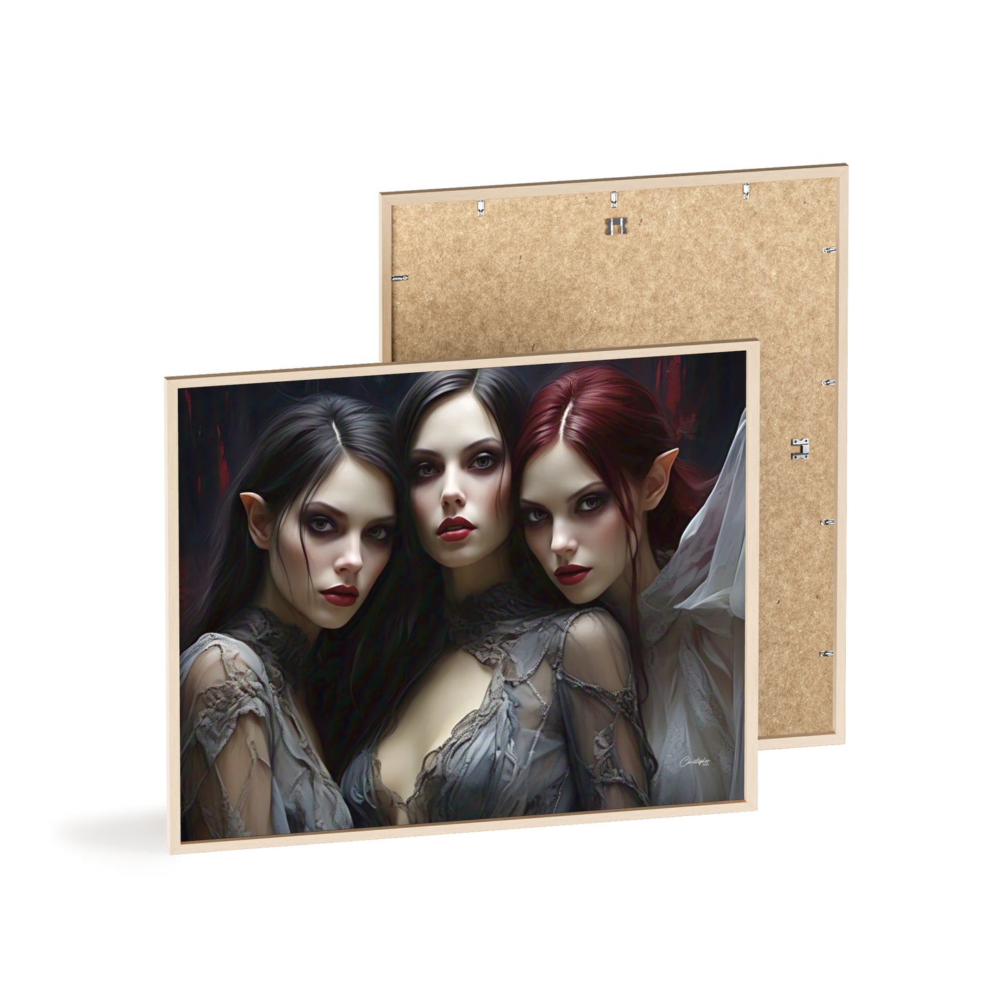 Eerie Fantasy Art Posters with Wooden Frame, Gothic Home Decor, Unique Wall Art, Gift for Art Lovers, Halloween Decoration, Witchy Style