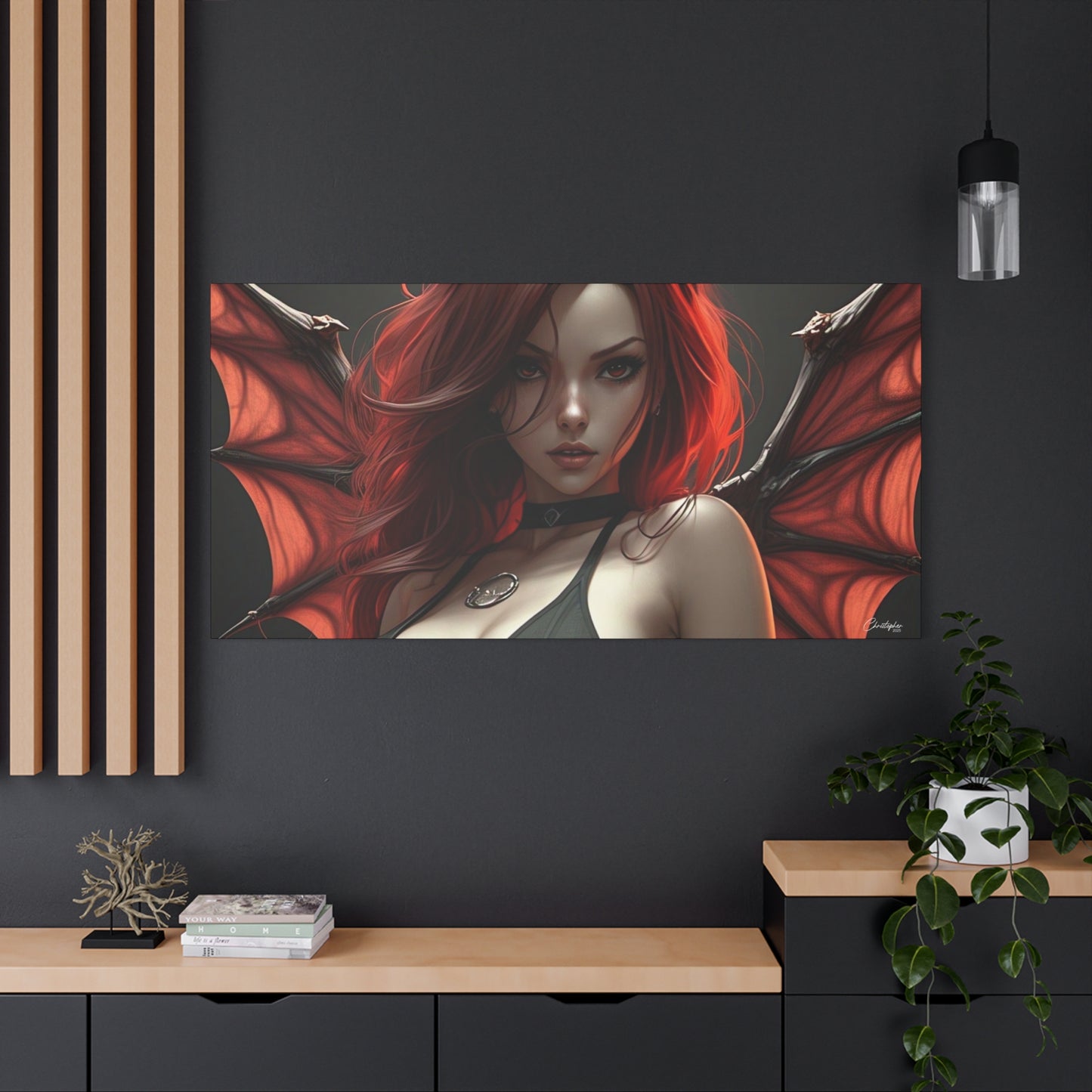 Gothic Fantasy Canvas Art, Demon Girl Wall Decor, Unique Home Decor, Gift for Her, Halloween or Birthday Gift