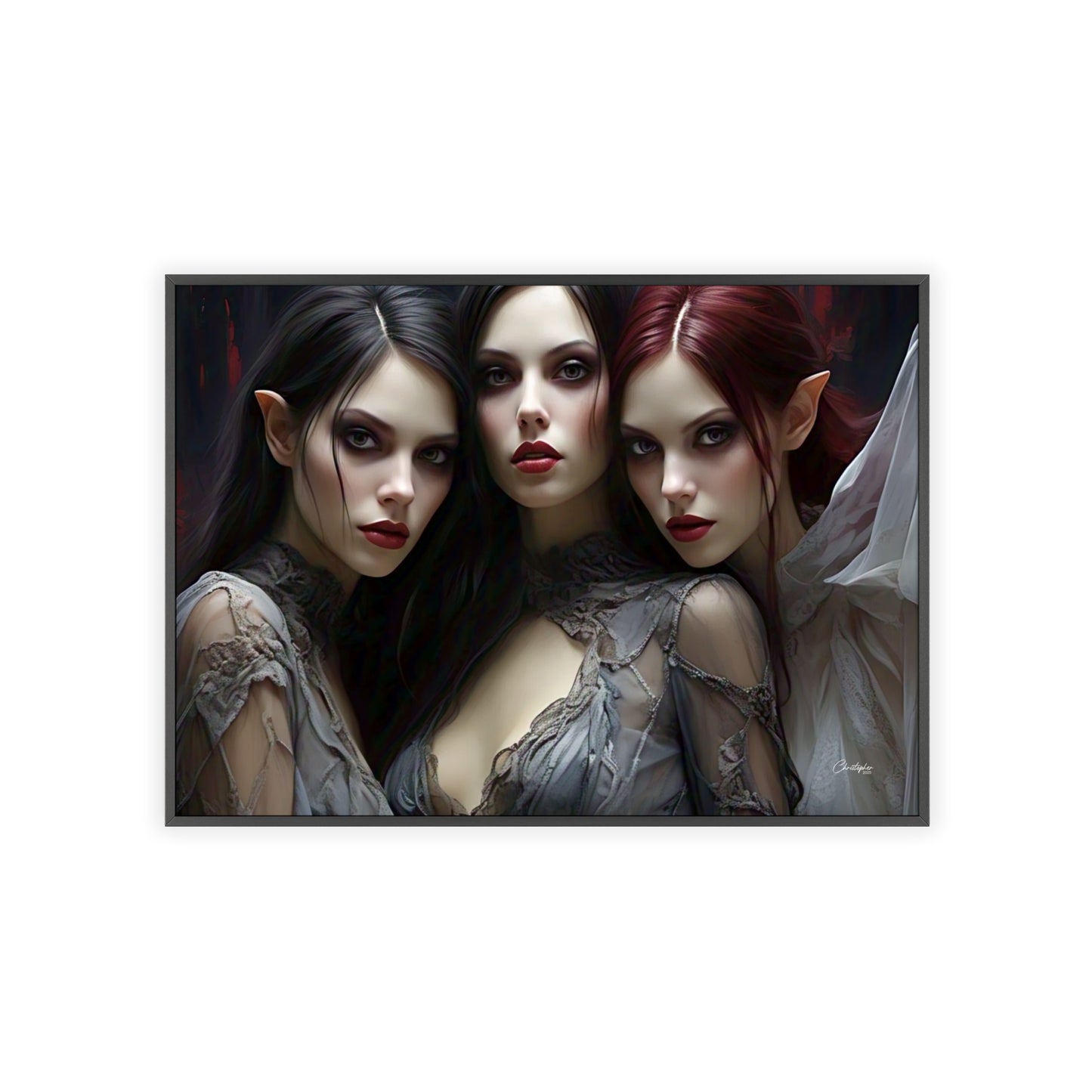Eerie Fantasy Art Posters with Wooden Frame, Gothic Home Decor, Unique Wall Art, Gift for Art Lovers, Halloween Decoration, Witchy Style