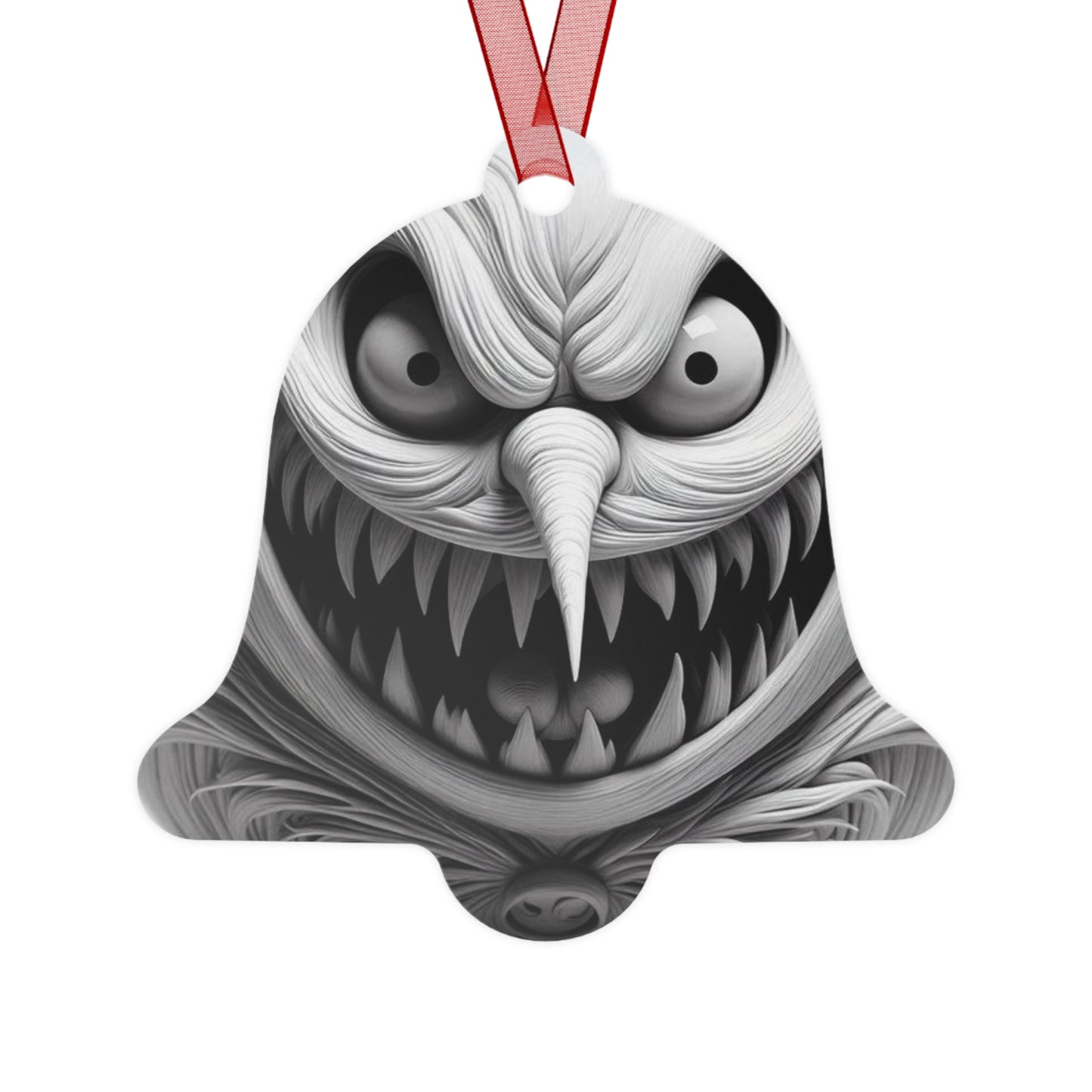 Creepy Grin Metal Ornament — Scary Christmas Bell Decoration