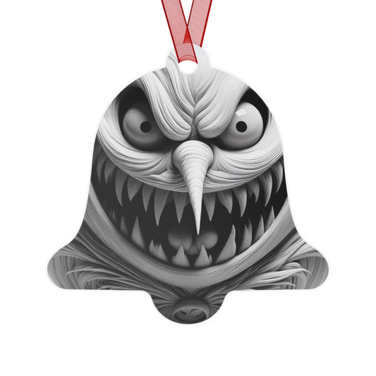 Creepy Grin Metal Ornament — Scary Christmas Bell Decoration