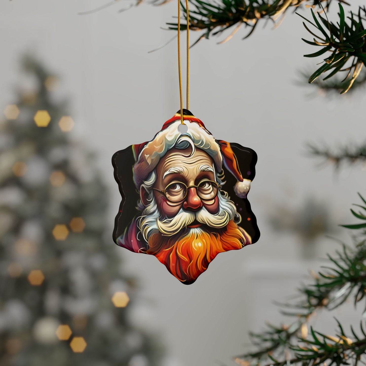 Santa Claus Ceramic Ornament — Double-Sided Christmas Tree Decoration