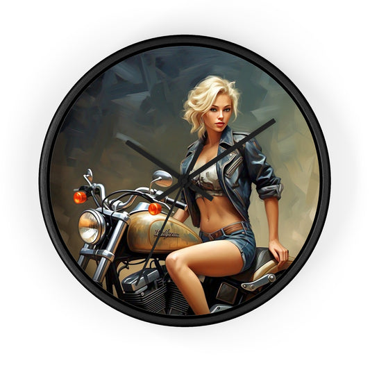 Biker Girl Wall Clock - Vintage Motorcycle Decor, Unique Gift for Riders, Motorcycle Enthusiast, Home Decor, Retro Wall Art